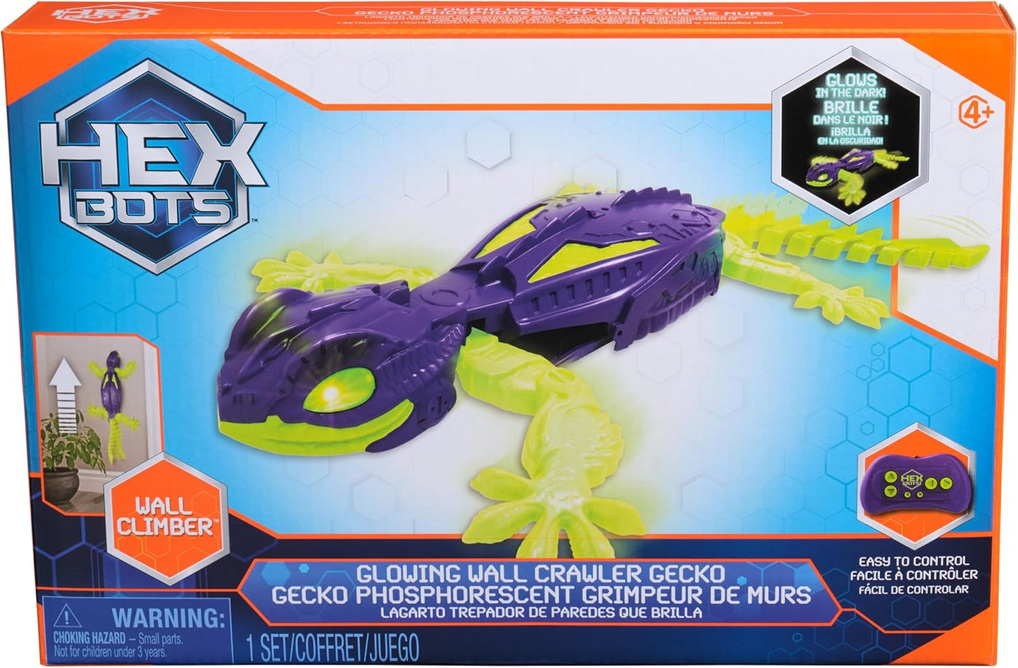 HEX Bots Glow-in-The-Dark Gecko with Official Wall Climber Technology, Rechargeable Remote Control Robot Kids Toys, Prank Toys for Boys & Girls Ages 4 & Up