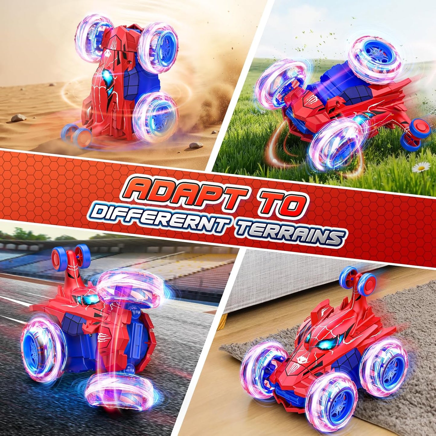 Spider remote control car rc cars toys,Cool rechargeable stunt rc car with 360 flips 4WD wheel with bright light,Fun outdoor toys gifts for kids birthday or Chritmas age 4 5 6 7 8 9 10 11 12 years old