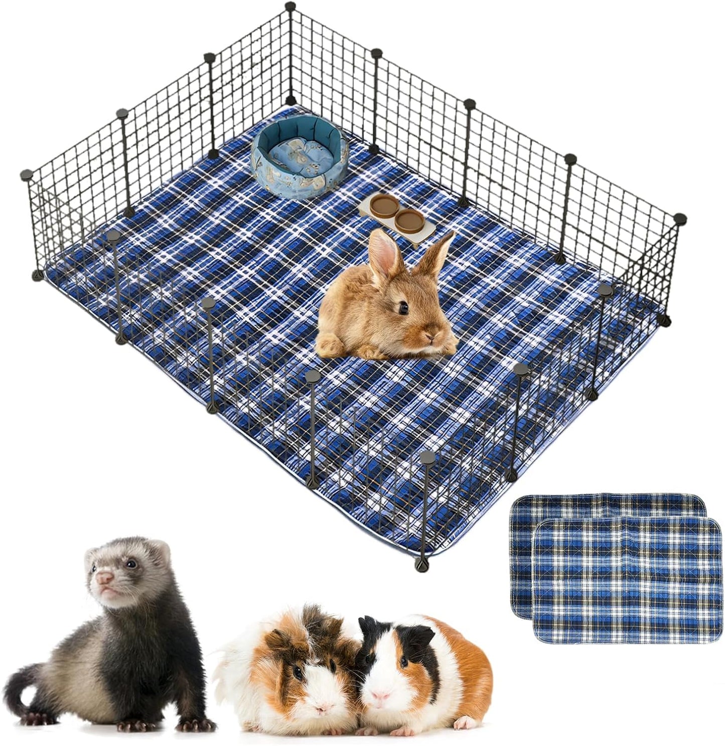 kathson 2 Pcs Rabbit Cage Liner, 24”x36” Washable Reusable Bunny Pee Pads Waterproof Bedding Pee Mats for Guinea Pig Hamster Cat Puppy Chinchilla Ferrets Small Animals