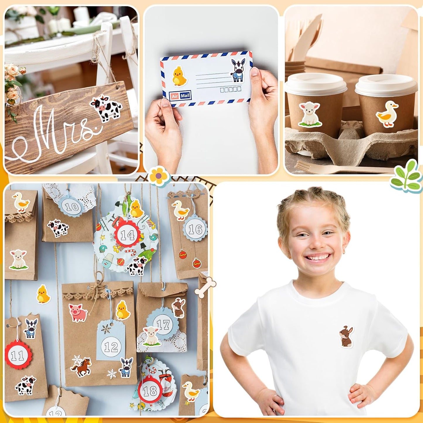 1 Roll Farm Animal Stickers Decal Reward Cute Office Supplies Incentives Animals Sticker Farm Party Favor, 500 Pcs Each Roll