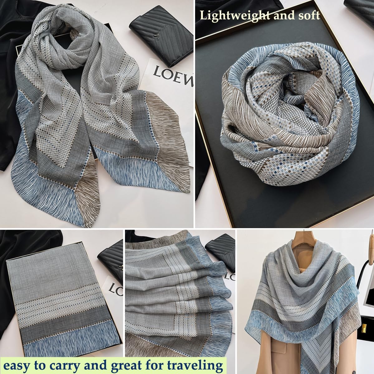 K-Elewon Large Square Scarf 51" Cotton and Linen Hand feel Scarf Fashion Scarves Hair Wrapping Scarfs Neck Scarves for Women