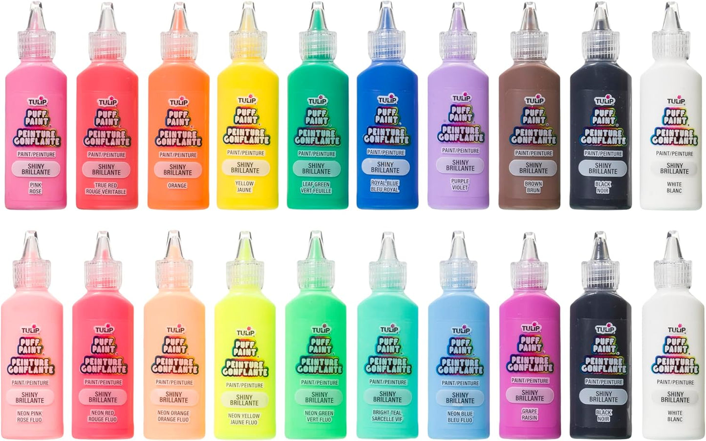 Tulip Puff Paint 20-Color Party Pack, Multi-Surface, Premium Quality, Nontoxic & Waterproof Craft Paint, Permanent on Fabric, Rainbow