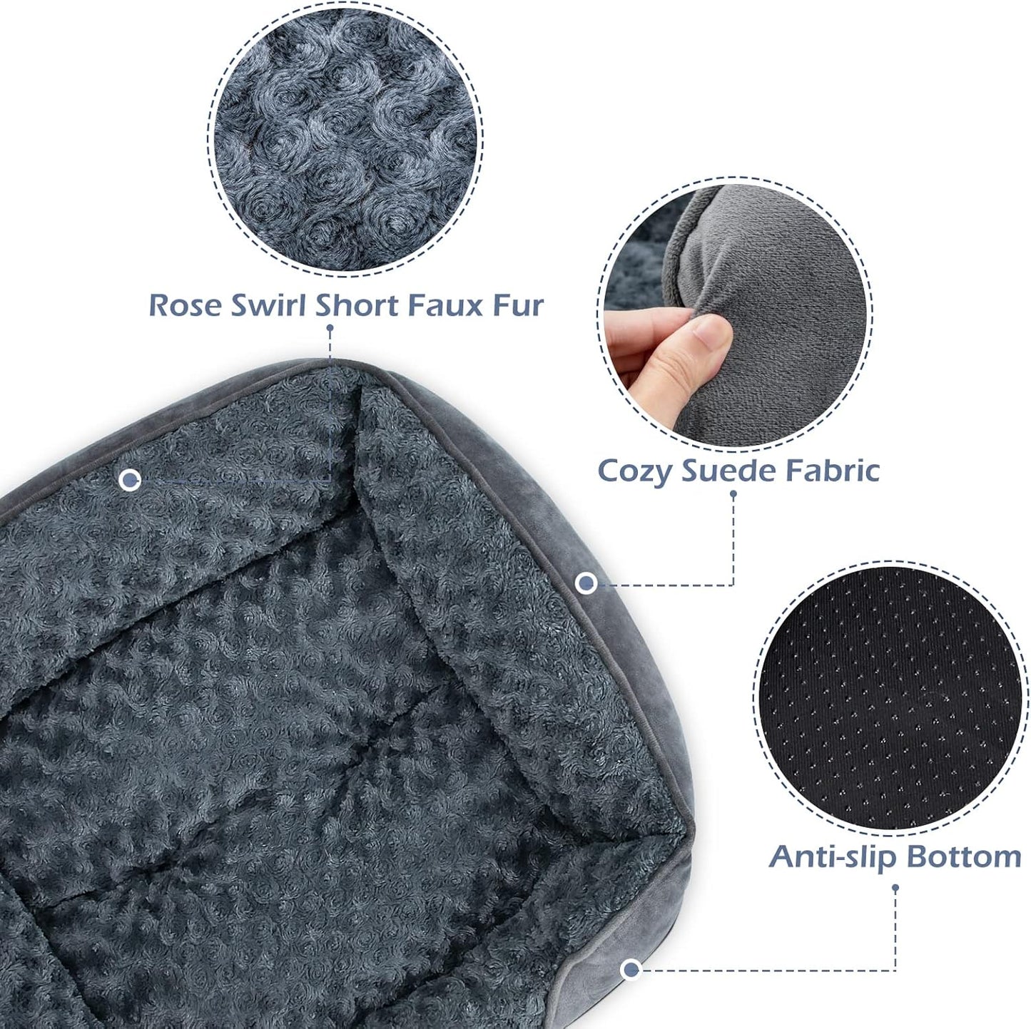 INVENHO Rectangle Washable Orthopedic Dog Bed for Small, Medium and Large Dogs, Soft Calming, Sleeping Puppy Bed Durable Pet Cuddler with Anti-Slip Bottom, S (20"x19"x6")