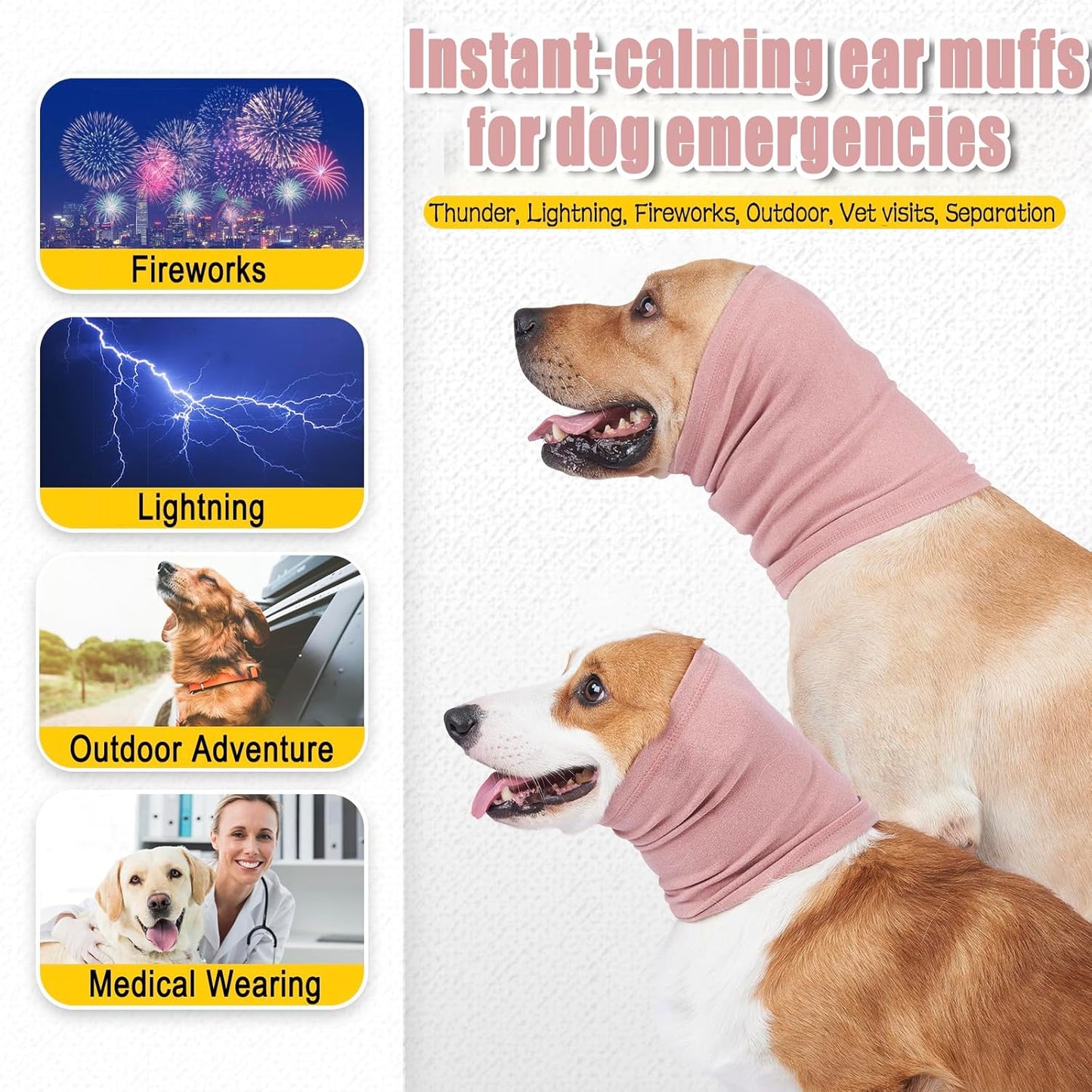 Calming Hoodie for Dogs - Stretchy Dog Ear Cover, No Shake Anxiety Head Wrap Quiet Ears, Pet Snoods for Thunder, Lightning, Fireworks, Vet Visits, Grooming, Rabbit Plush Fabric, Pink M