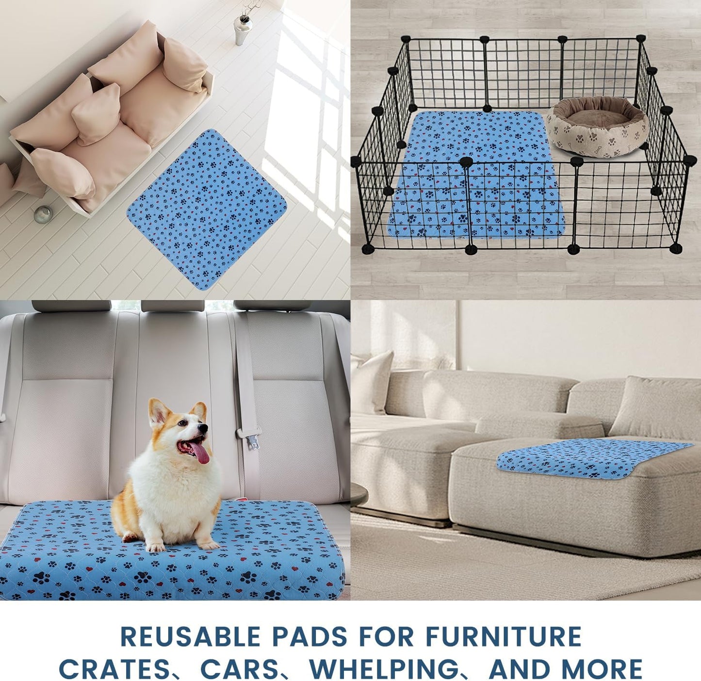 Washable Pee Pads for Dogs,2 Pack Large 18"x24" Super Absorbent Reusable Puppy Pads,Non-Slip 100% Waterproof Dog Pee Pads,Pet Training Pads for Couch, Crate, Potty Training,floor
