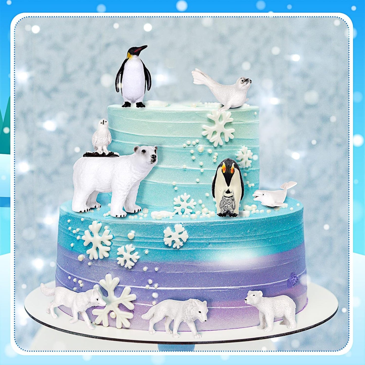 19 Pcs Arctic Animals Figurines Set Polar Animal Figurine Polar Bear Penguin Figurines Winter Animal Toy Figures Pine Trees Artic Diorama Supplies for School Project Sensory Bin Filler DIY Craft Gifts