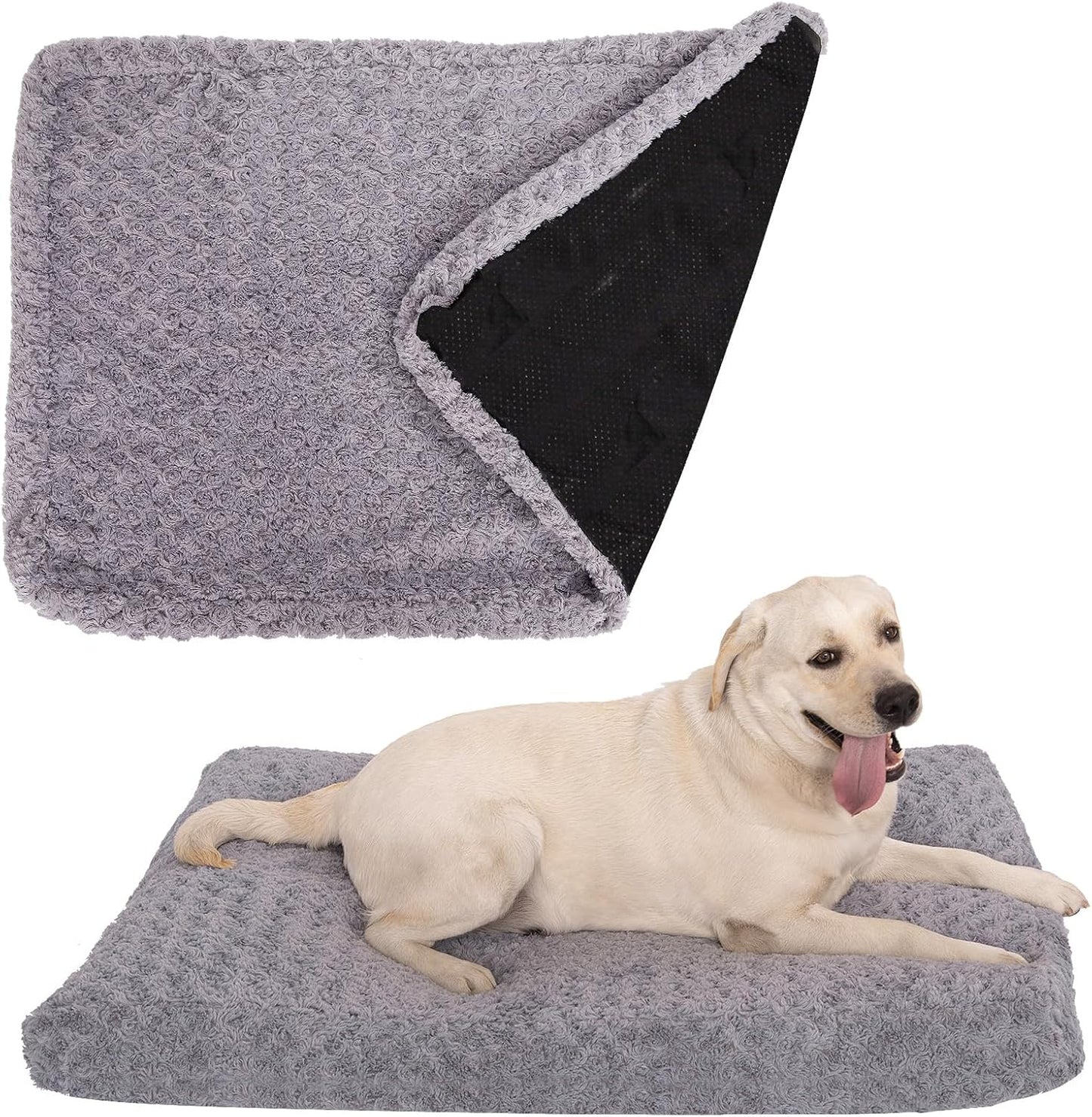 Faux Fur Dog Bed Covers – Ultra Soft Rose Velvet, Removable & Washable, Cozy & Durable,Large Pet Bed Cover Only (No Filling) – Gray, (Rose Velvet Gray, 36" L x 24" W x 4" Th)