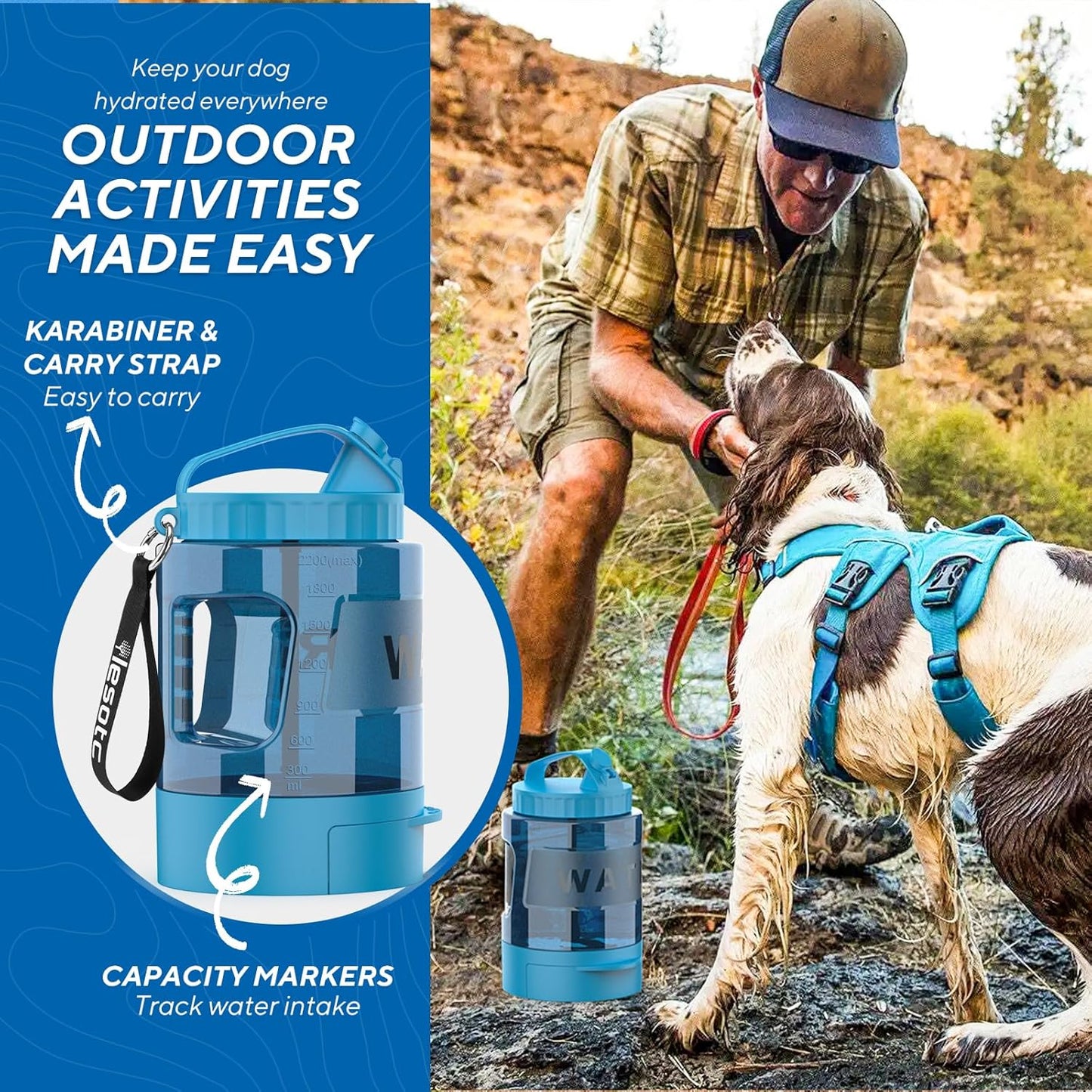 Dog Water Bowl Dispenser 77oz, Large Pet Dog Water Bottle Portable with Pull-Out Travel Water Bowl for Dogs, Portable Water Bowl for Dogs on The Go, Camping Essentials Hiking Traveling Accessories
