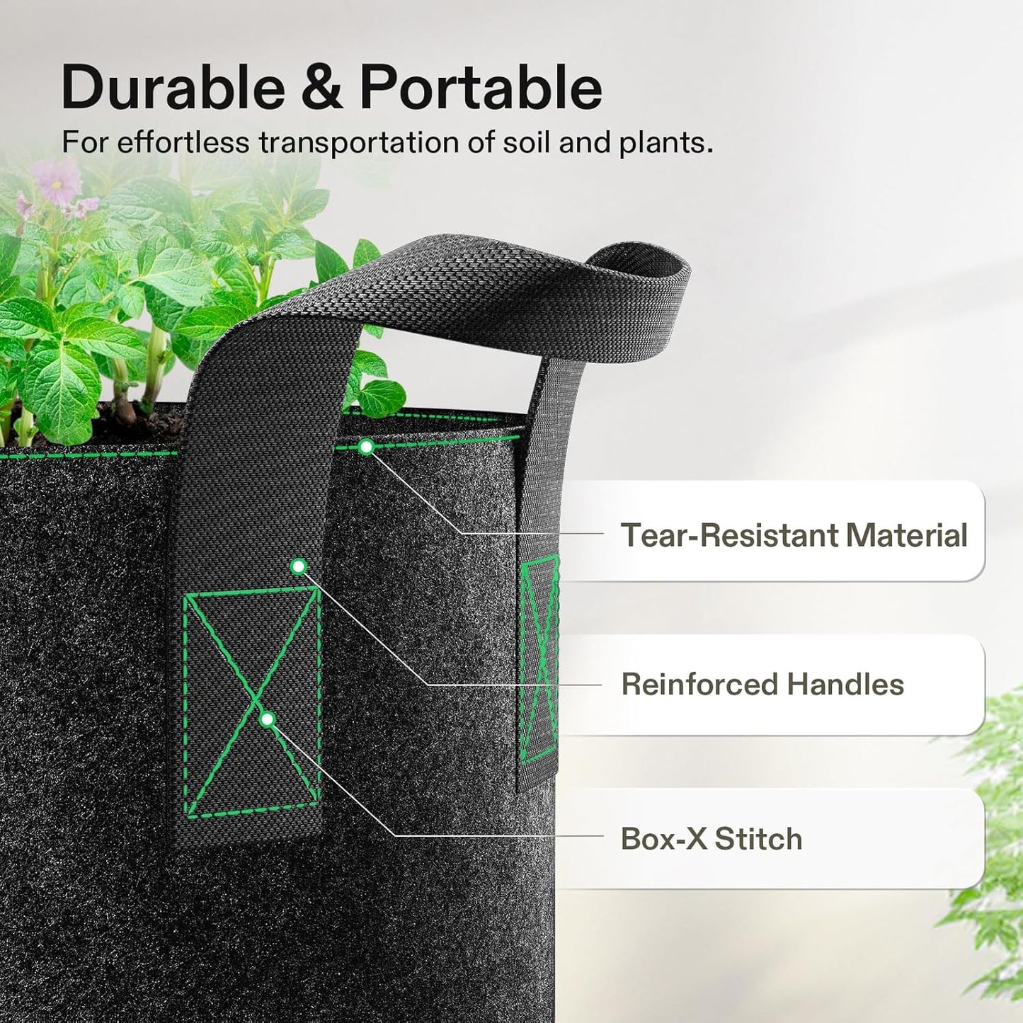 VIVOSUN 10-Pack 5 Gallon Grow Bags, Reinforced Planter Fabric Pots for Gardening Black