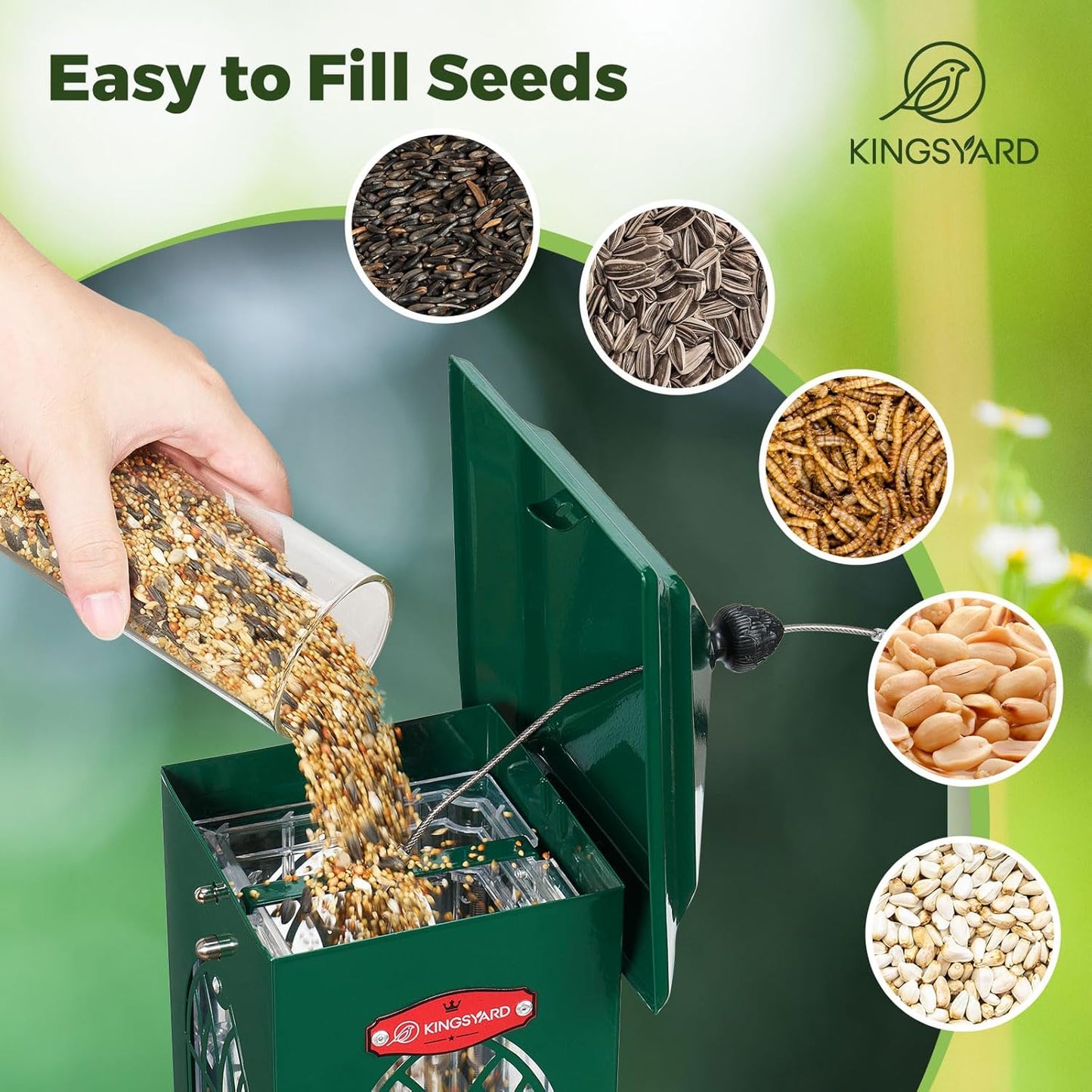 Kingsyard Squirrel Proof Bird Feeders for Outdoors with Weight-Activated Perches, 5 Lbs Capacity Large Metal Bird Feeder House for Small Wildbirds Cardinal Finch Bluebird, Weatherproof, Green