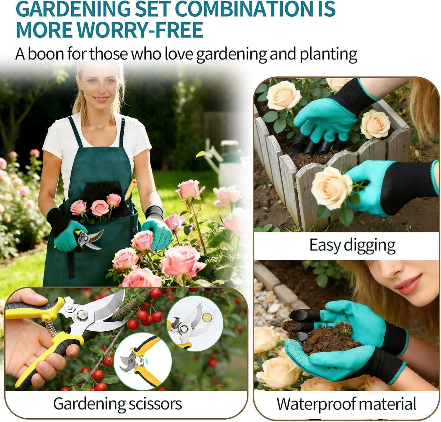 Gardening Apron with Pockets - 600D Waterproof Cross Back Apron for Women, Equipped with Pruning Shears & Gardening Gloves, Ideal for Harvesting, Pruning & Yard Work, Garden Gift