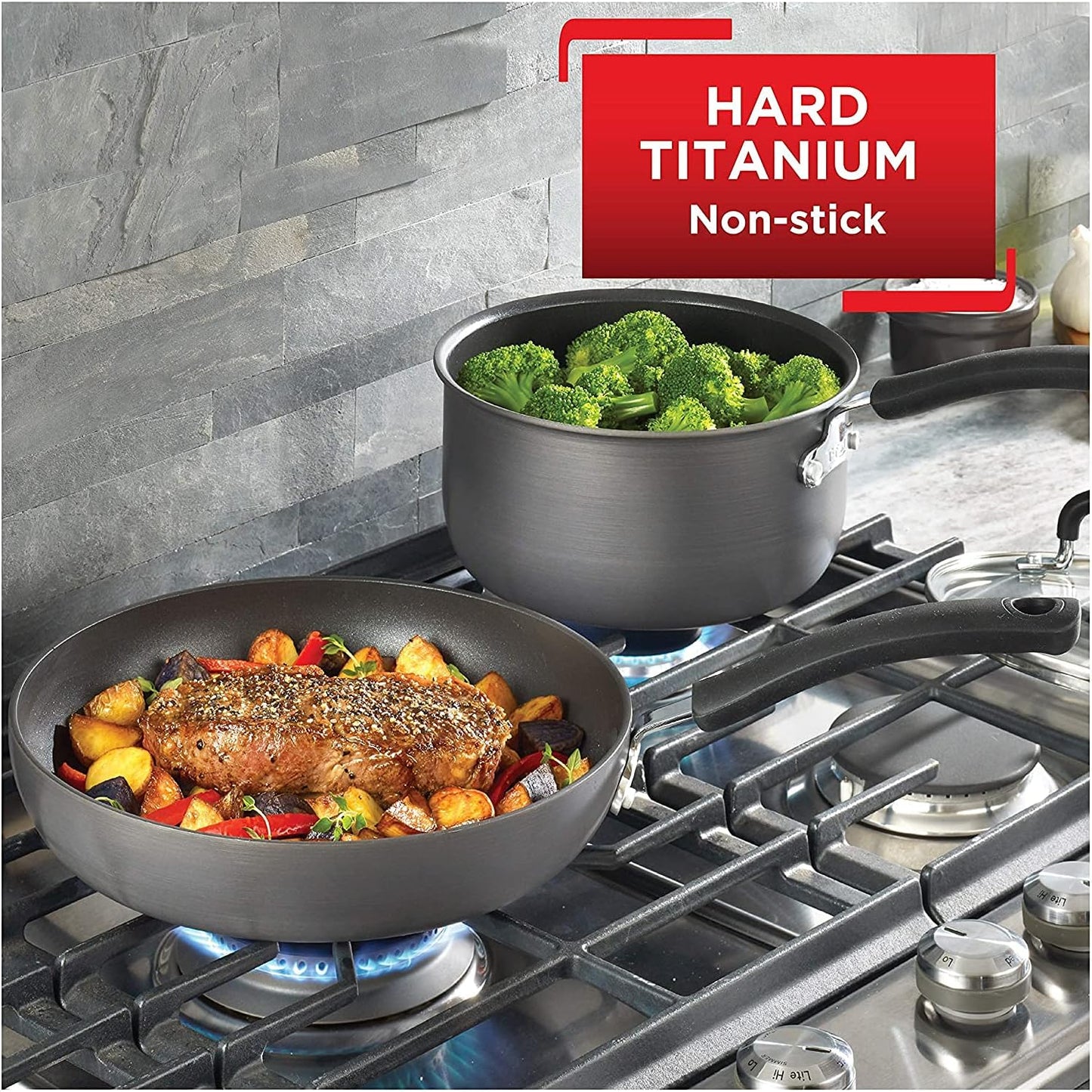 T-Fal Ultimate Hard Anodized Nonstick Fry Pan Set 2 Piece, 8, 10 Inch, Oven Broiler Safe 400F, Kitchen, Cookware, Pots and Pans Set Non Stick, Frying Pans, Dishwasher Safe, Black