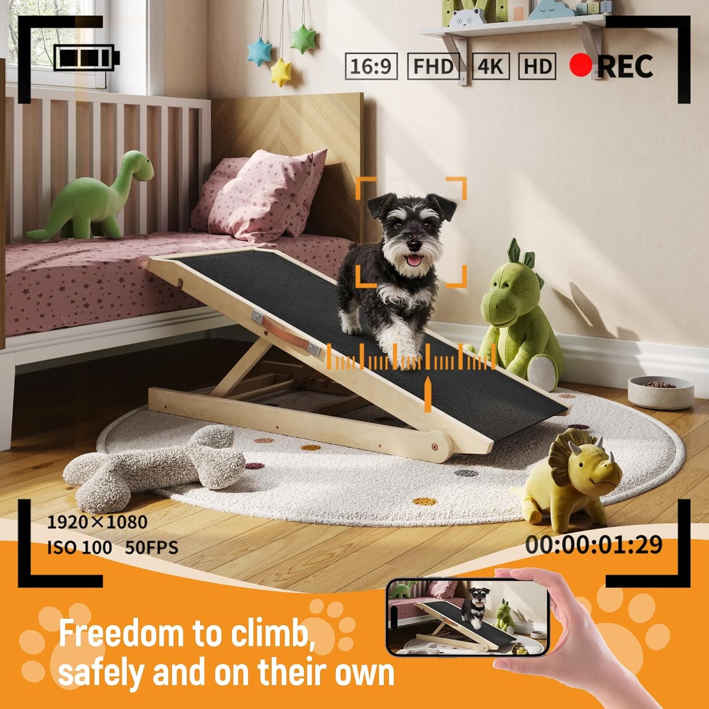 Dog Ramp for Couch Low Incline, Small Dog Ramp for Bed with Adjustable Slope, Non-Slip Rubber Walking Surface, Pet Ramps for Small Dogs Dachshund Corgi - 40 Inch