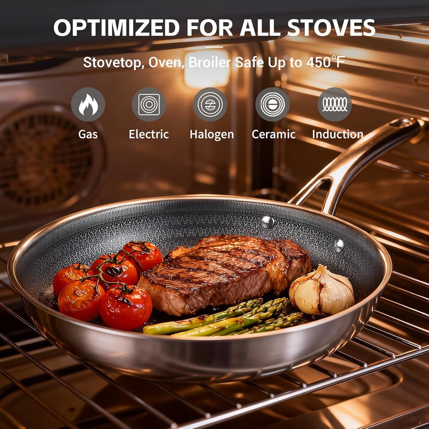 Ammeloo 17 Pcs Nonstick Stainless Steel Cookware Set, Hybrid Stainless Steel Pots and Pans Set Non Stick, Non Toxic Kitchen Cookware Sets, Dishwasher & Oven Safe, Induction & All Cooktop Compatible