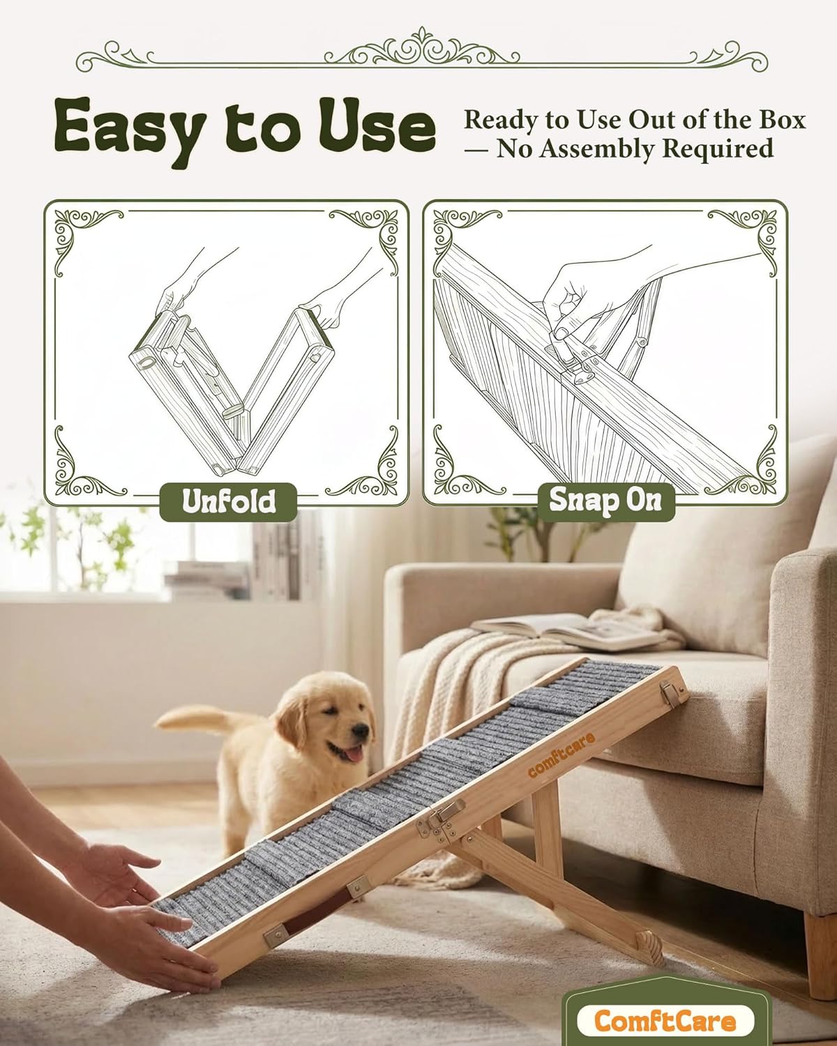 Adjustable Dog Ramp for Small Dogs, Foldable Pet Ramp for Bed & Couch, Non-Slip Indoor Ramp, Portable, Joint-Friendly Design, Supports up to 35 lbs