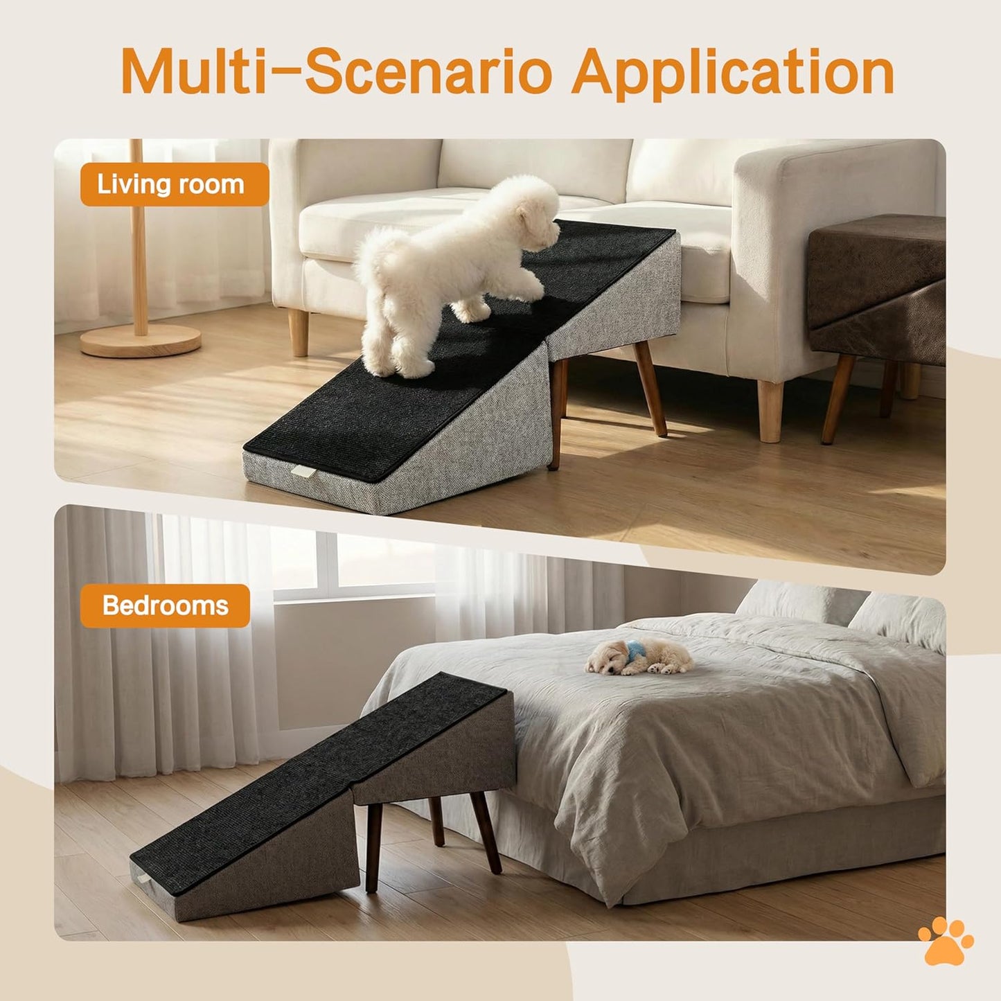 2-in-1 Dog Ramp and Stairs for Bed and Couch, 17 Inch High,Foldable Ottoman Ramp with Non-Slip Replaceable Carpet, Joint Relief for Small and Large Dogs