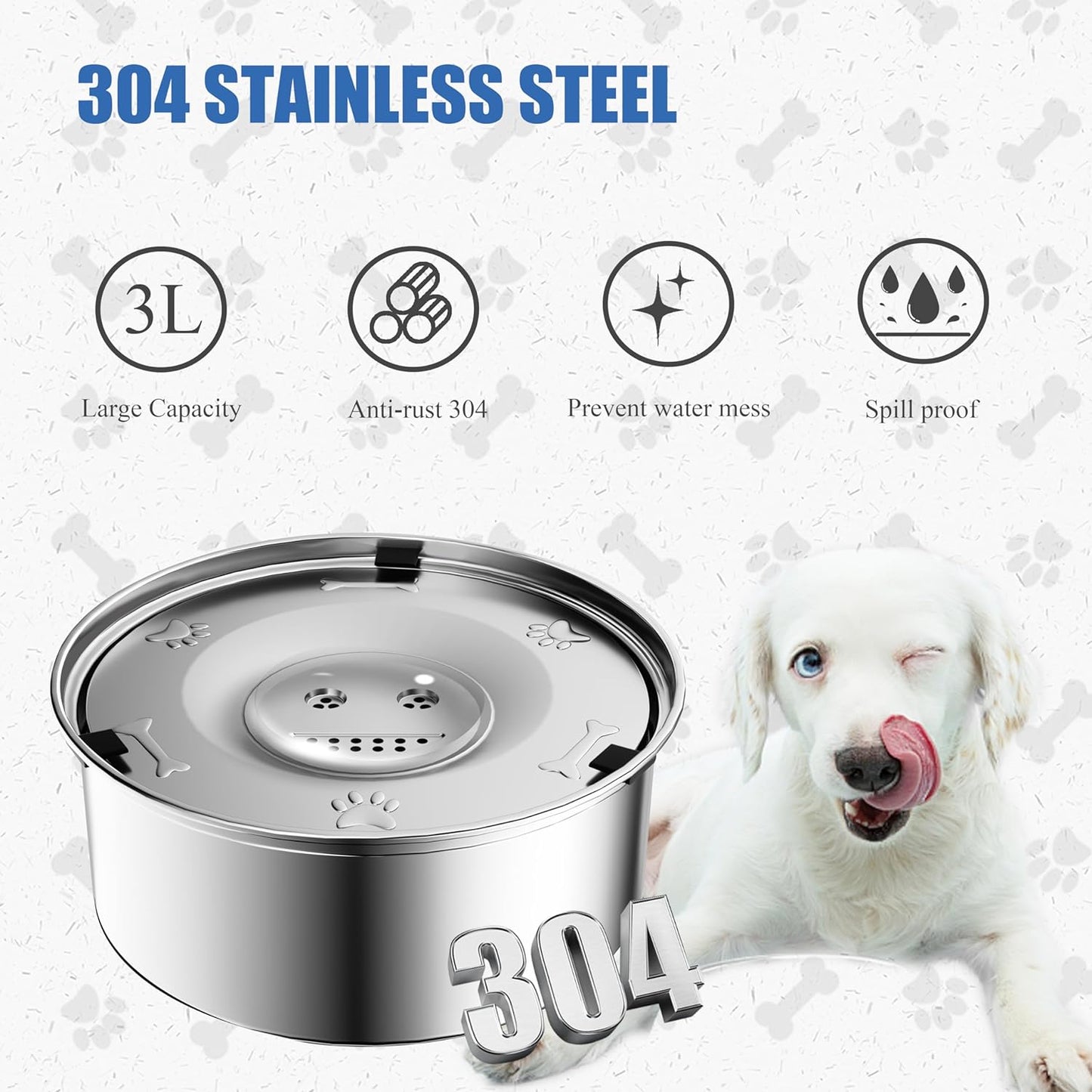 Dog Water Bowl Dispenser, No Spill Water Bowls for Dogs & Slow Feeder Stainless Steel Dog Bowl - Anti-Slip Pet Water Bowl Dispenser for Messy Drinkers
