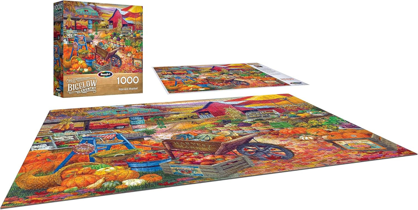 RoseArt - Bigelow Country - Harvest Market 1000 Piece Jigsaw Puzzle, Autumn Farm Market Puzzle for Adults