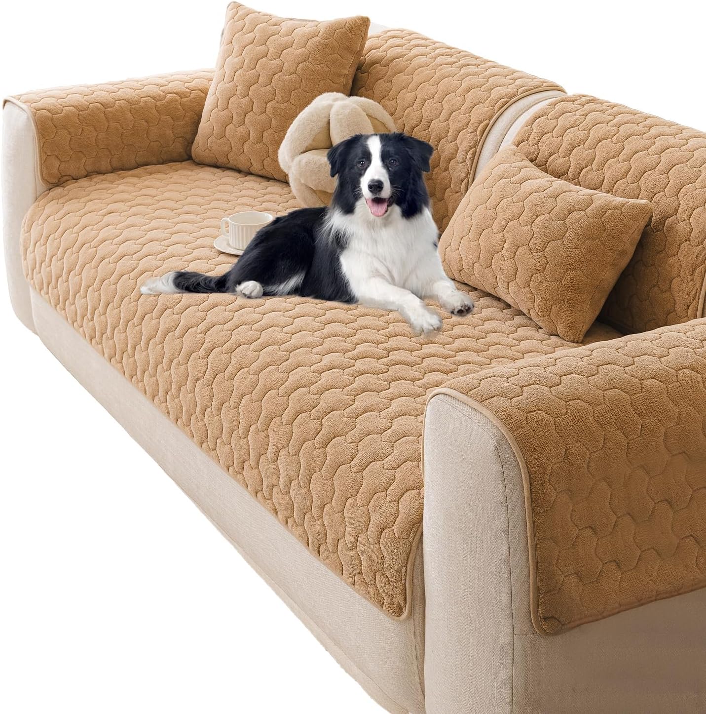 Waterproof Couch Cover & Sofa Cover, Couch Covers for Sofa Washable Non-Slip, Soft Dog Bed Protector for Sectional, Loveseat, Living Room, Car & RV Furniture (Khaki, 23"x23" 2 Pack)
