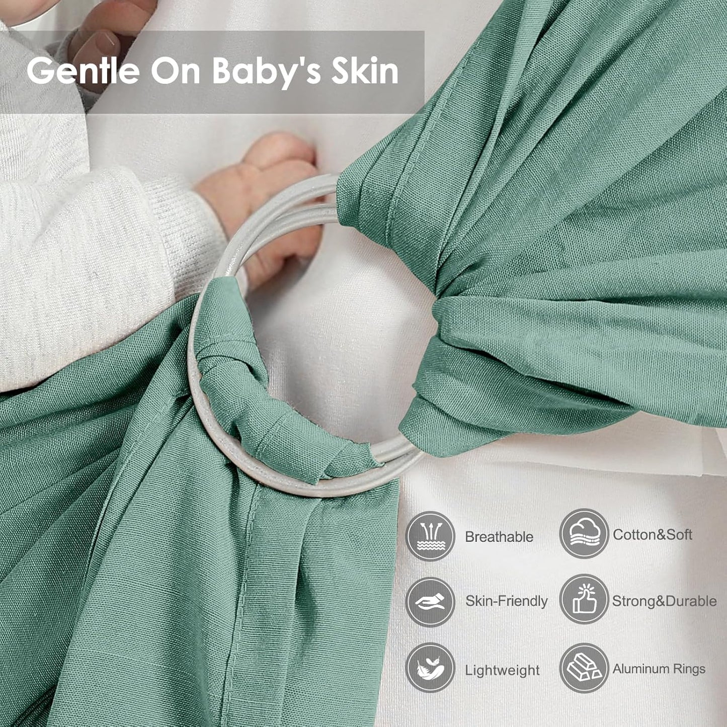 Baby Ring Sling Baby Carrier Newborn to Toddler Carrier (7-35 lbs), Baby Sling Carrier, Toddler Sling Carriers, Infant Wraps Carriers, Green