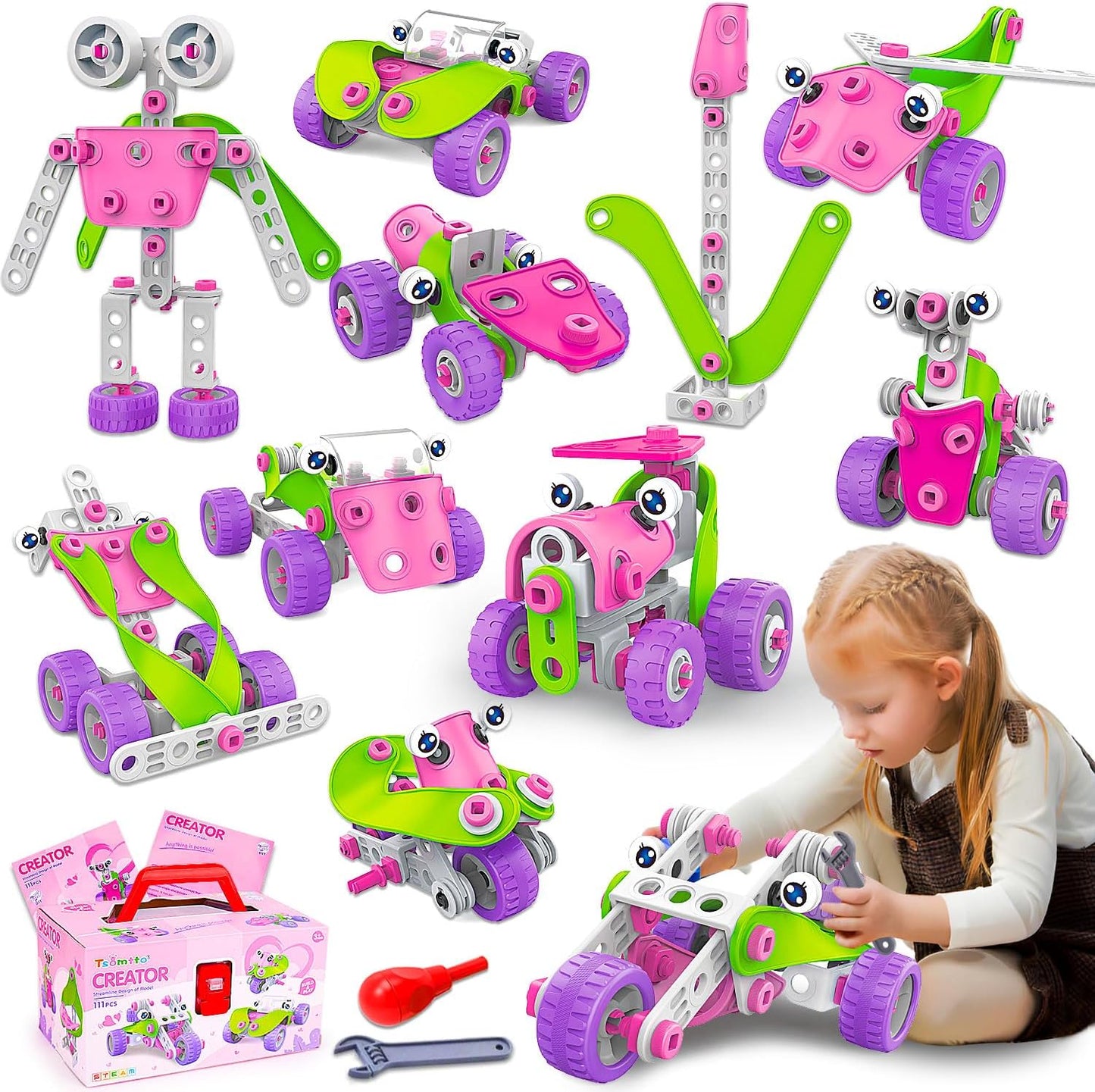 STEM Toys for 4 5 6 7 8+ Year Old Girl Birthday Gifts Pink Educational Building Toys for Kids Ages 4-8 5-7 8-10 Stem Activities Construction Toy for Girls 4-6 6-8 Creative Games Easter Idea Gift
