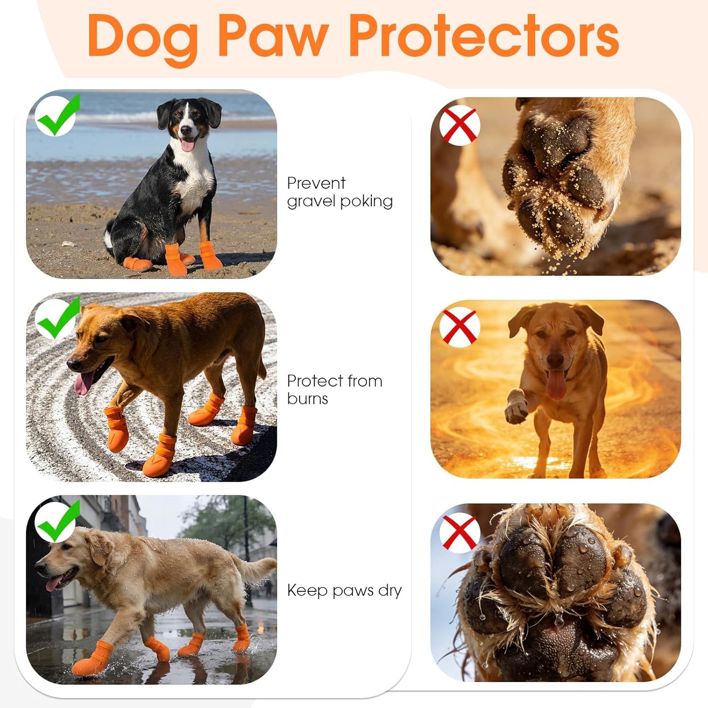 Dog Boots for Rainy Day, Hot Pavement, Non-Slip Waterproof Dog Boots & Paw Protectors, Easy to Clean Dog Shoes for Small Medium Large Dogs (Orange XXL)
