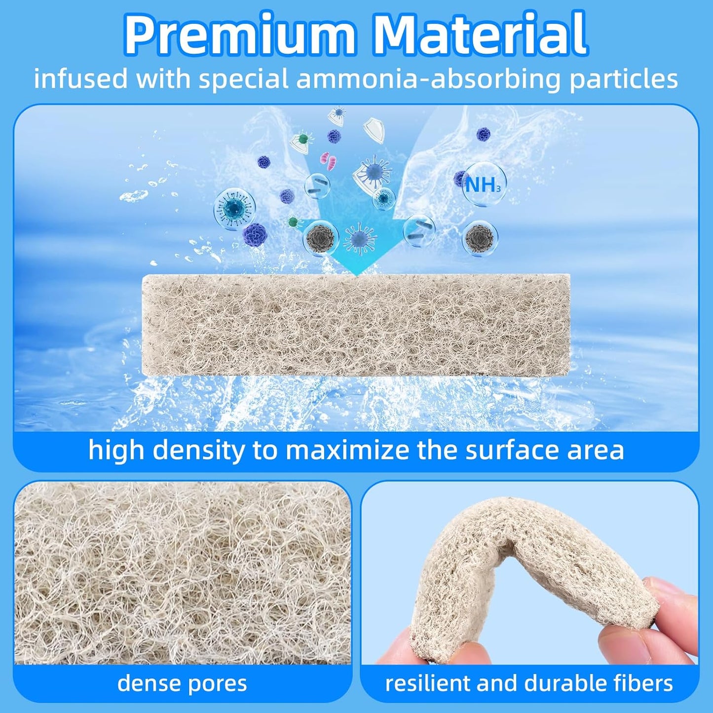 AQUANEAT 12-Pack Replacement Ammonia Reducer Pads Compatible with Aqueon QuietFlow 20 and 75 LED PRO Aquarium Power Filter