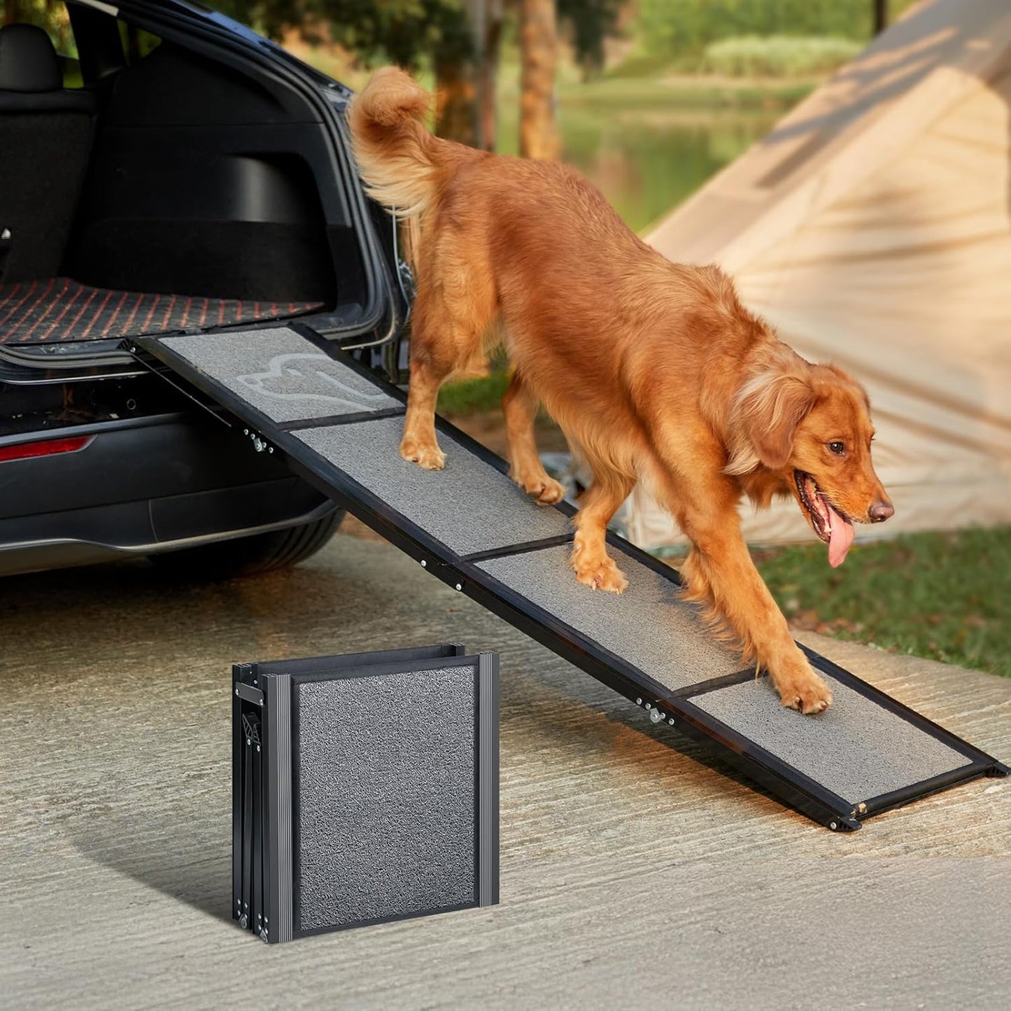 Upgraded Dog Ramp for Car 63" Long & 19.7" Wider Portable Dog Ramps for Large Dogs with Non-Slip Rug Surface for SUV Car & Truck, Up to 250LBS