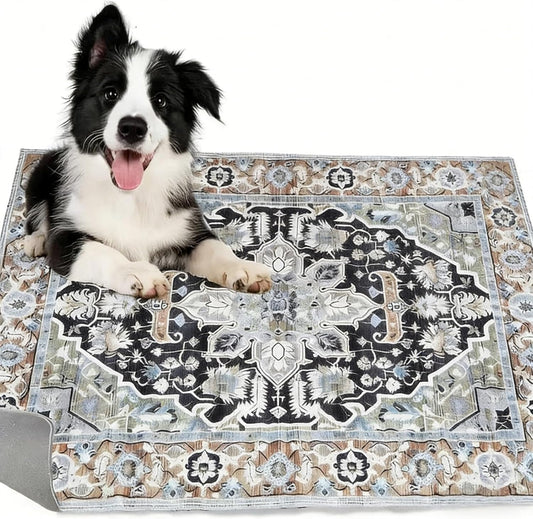 Boho Dog Door Mat, Absorbent Door Mat Indoor, Washable Pee Pads for Dogs, Reusable Puppy Training Pads, Quick Dry Non-Slip Pet Entryway Rug, Pet Placemat for Food and Water Bowl (Blue)