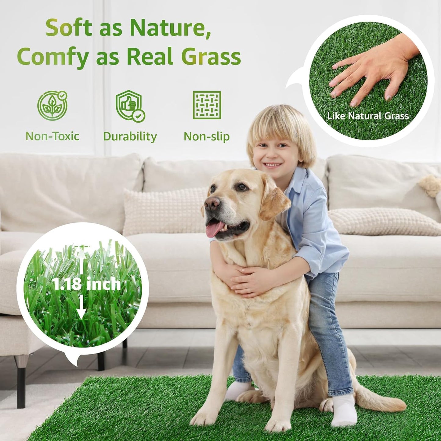 LOOBANI Dog Grass Pee Pads, 2 Pack Artificial Grass Pads for Potty Tray, Fake Grass for Dogs to Pee On, Outdoor Indoor Pee Grass for Dog Potty (18*23 inch)