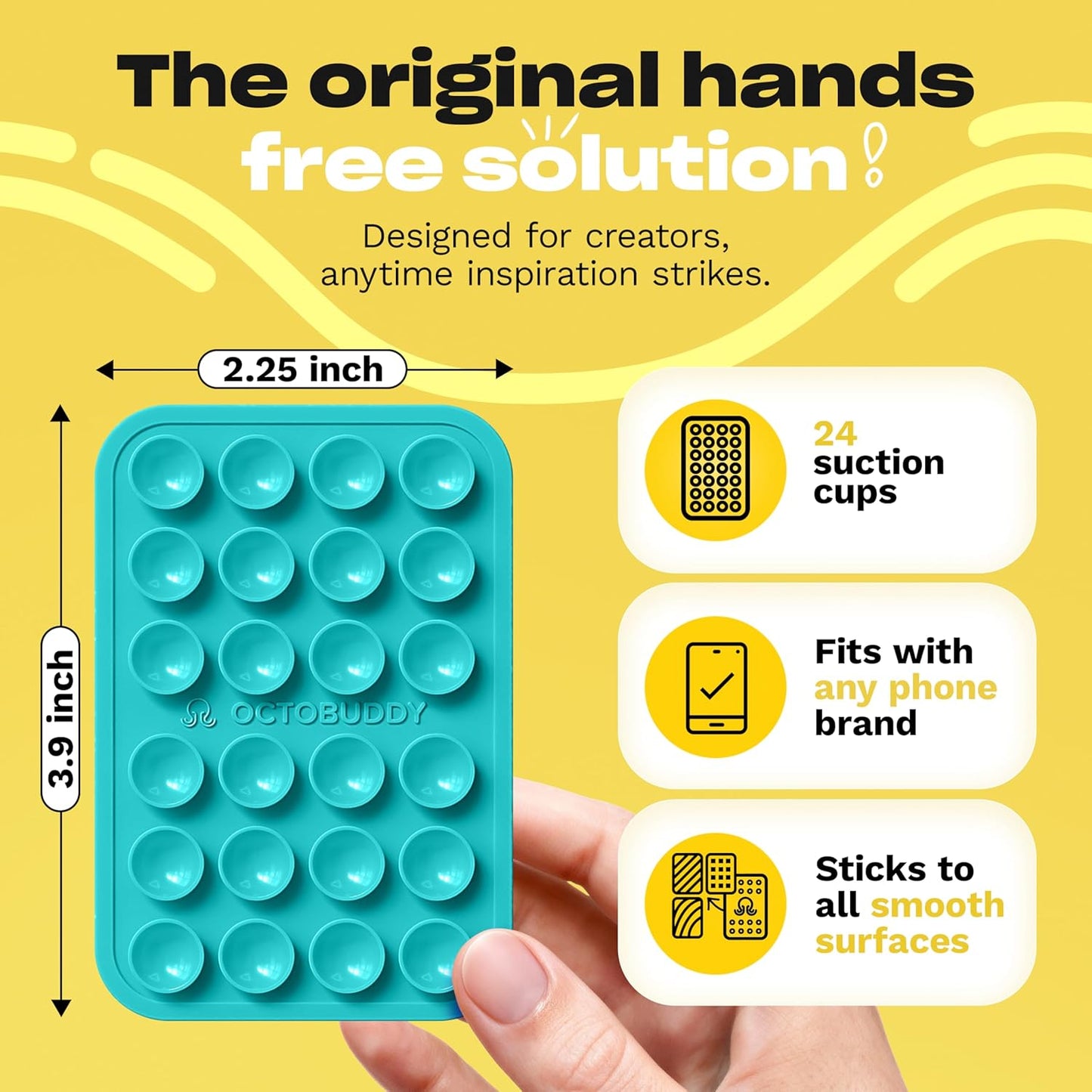 OCTOBUDDY Classic - Silicone Suction Phone Case Adhesive Mount - Hands-Free, Strong Grip Holder for Selfies & Videos - iPhone & Android Compatible - 2.25″ x 3.25″, Baby Blue