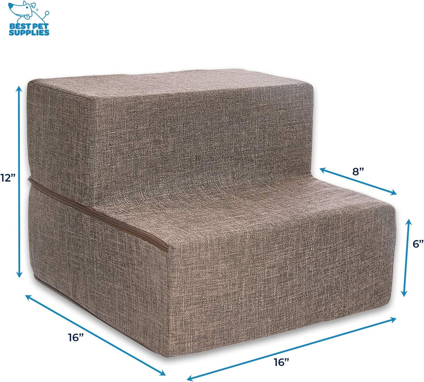 Best Pet Supplies Non-Slip Foam Dog Stair & Pet Ramp, Balanced Indoor Step Support - Foldable Stair, Brown Linen, 2-Step