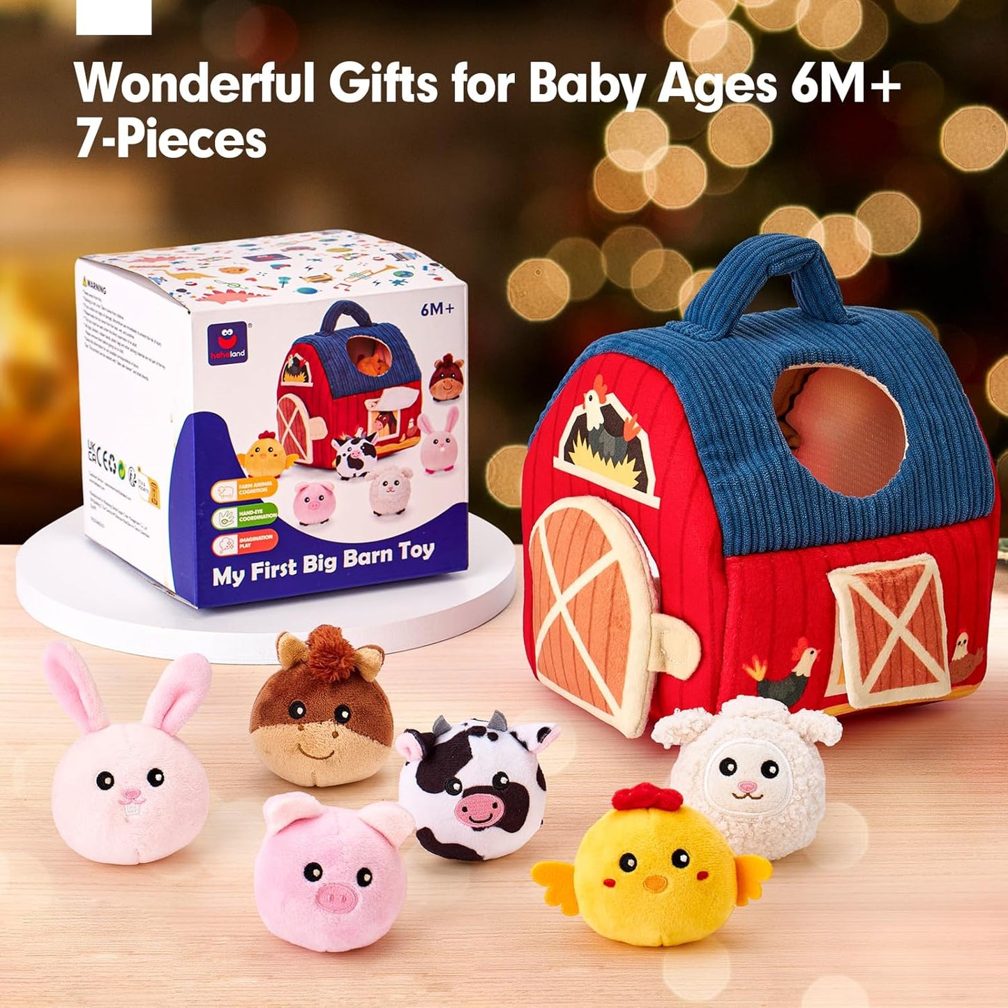 hahaland Baby Toys 6-12 Months - Surprise Barn Stuffed Farm Animals, Rattle, Crinkle, Mirror, Montessori Toys for 6 Month Old Sensory Balls 1-3 Plush Toy Girl Boy Gifts Baby Easter Basket Stuffers