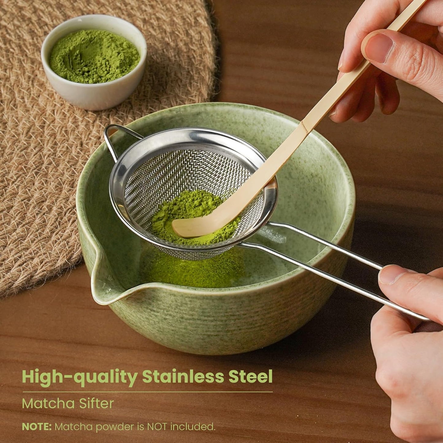 Matcha Whisk Set, Ceramic Bowl Matcha Kit & Handcrafted Bamboo Chasen, Complete 5 Pcs Matcha Set Whisk and Bowl, Stainless Steel Sifter, Bamboo Scoop & Holder for Matcha Lovers