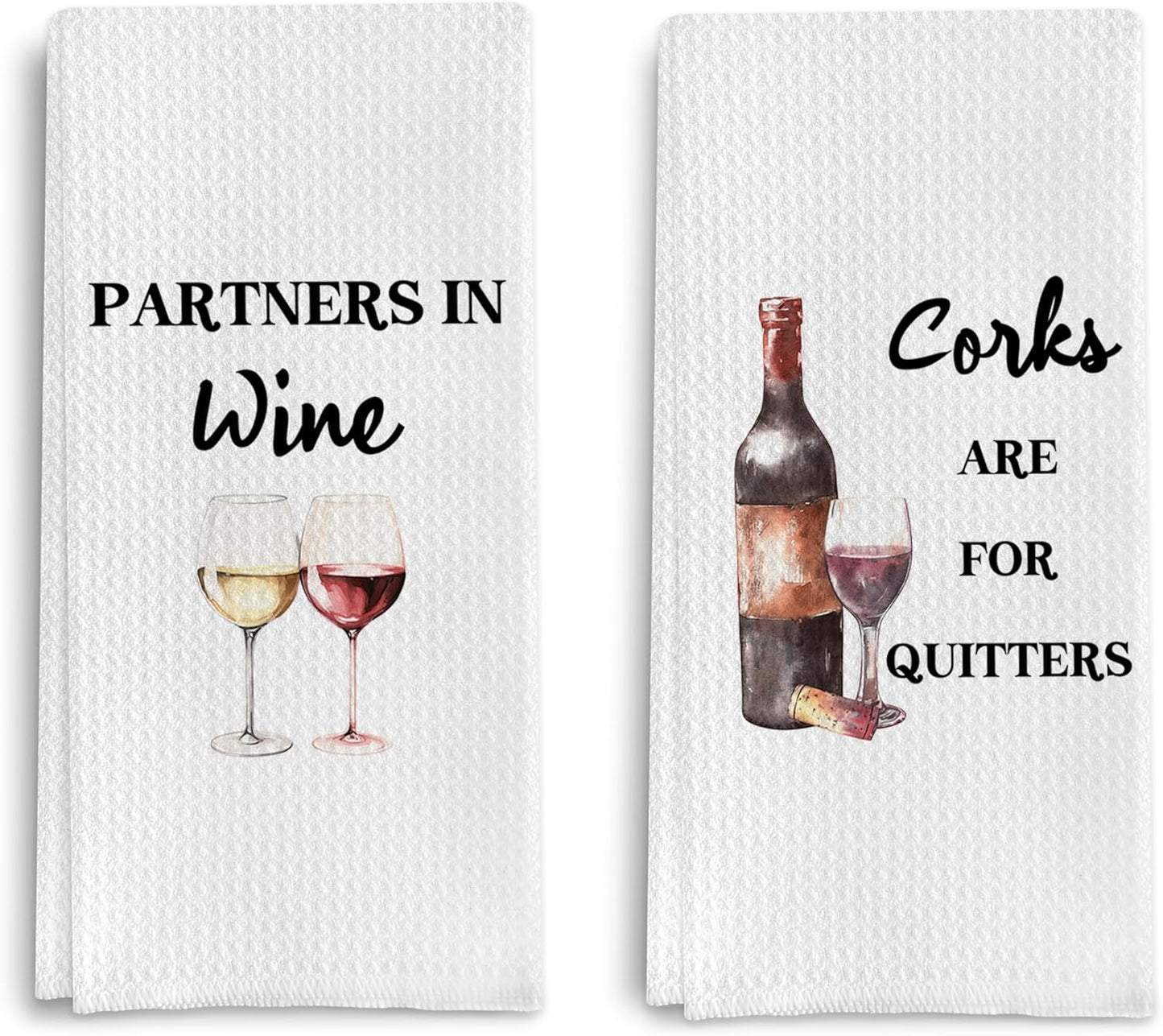 Funny Wine Kitchen Towel Set, Decor Gifts for Women & Wine Lovers, Funny Tea Towels, 2 x 16x24 Inch