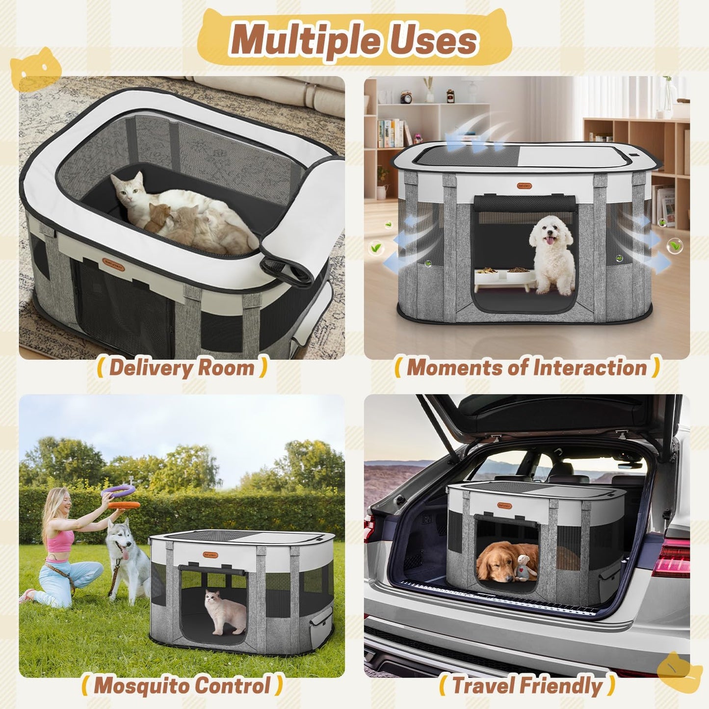 Foldable Pet Playpen - Cat & Puppy Playpen, Travel Dog Crate with Carrying Case, Cat Tent Dog Pen for Outdoor Camping Use