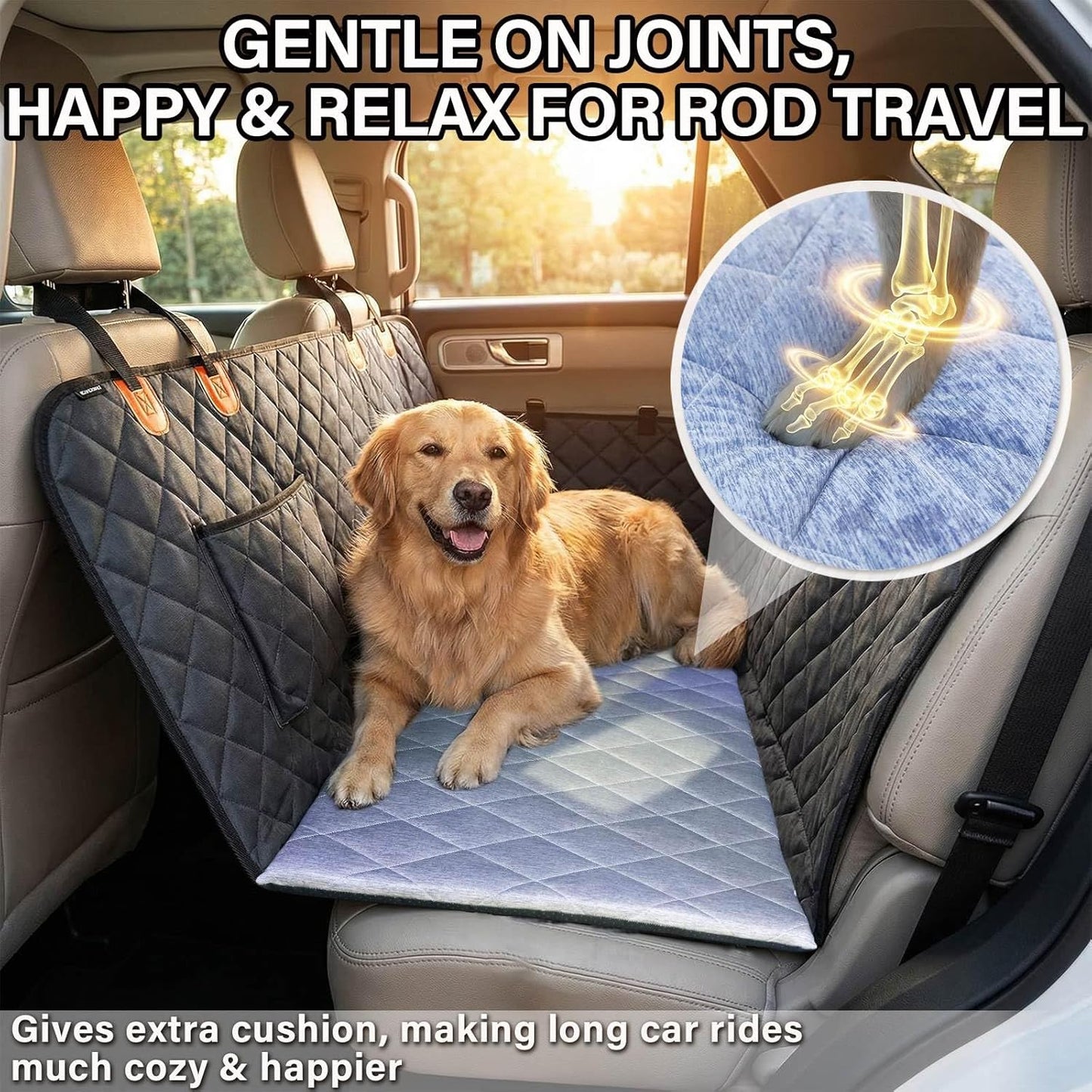 JoyBlooms Dog Bed for Car Back Seat,Dog Cooling Mat with 1.1" Thick Foam,Non-Slip Backseat Pet Bed Mat for Leather Seats,Washable Car Seat Cover,Fits SUVs & Trucks,Blue