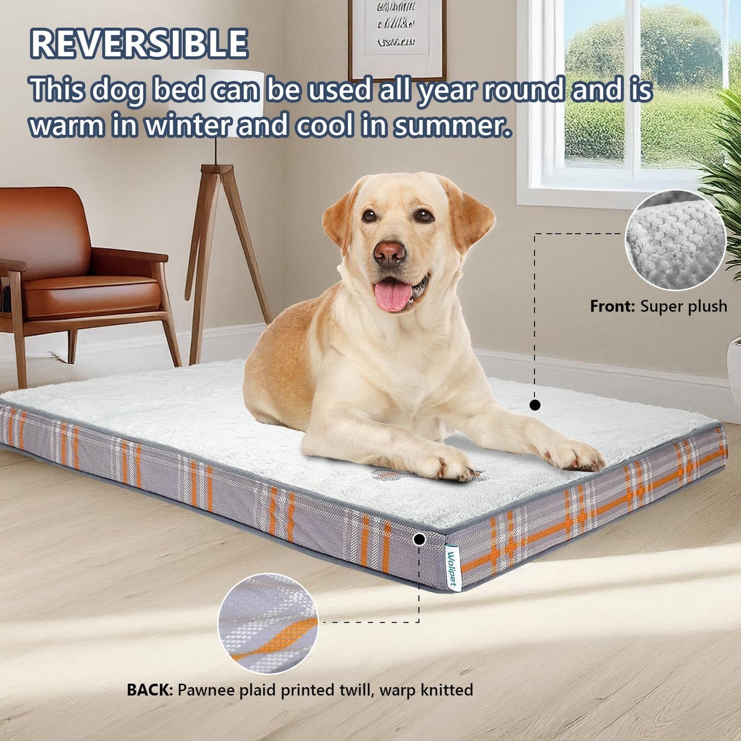 Orthopedic Dog Bed for Medium Dogs Dog Pillow Bed with Removable Washable Cover Egg Crate Foam Pet Bed Mat Plaid Pet Mattress Suitable for Dogs Up to 65lbs (35"x25"x3", M. Gray)