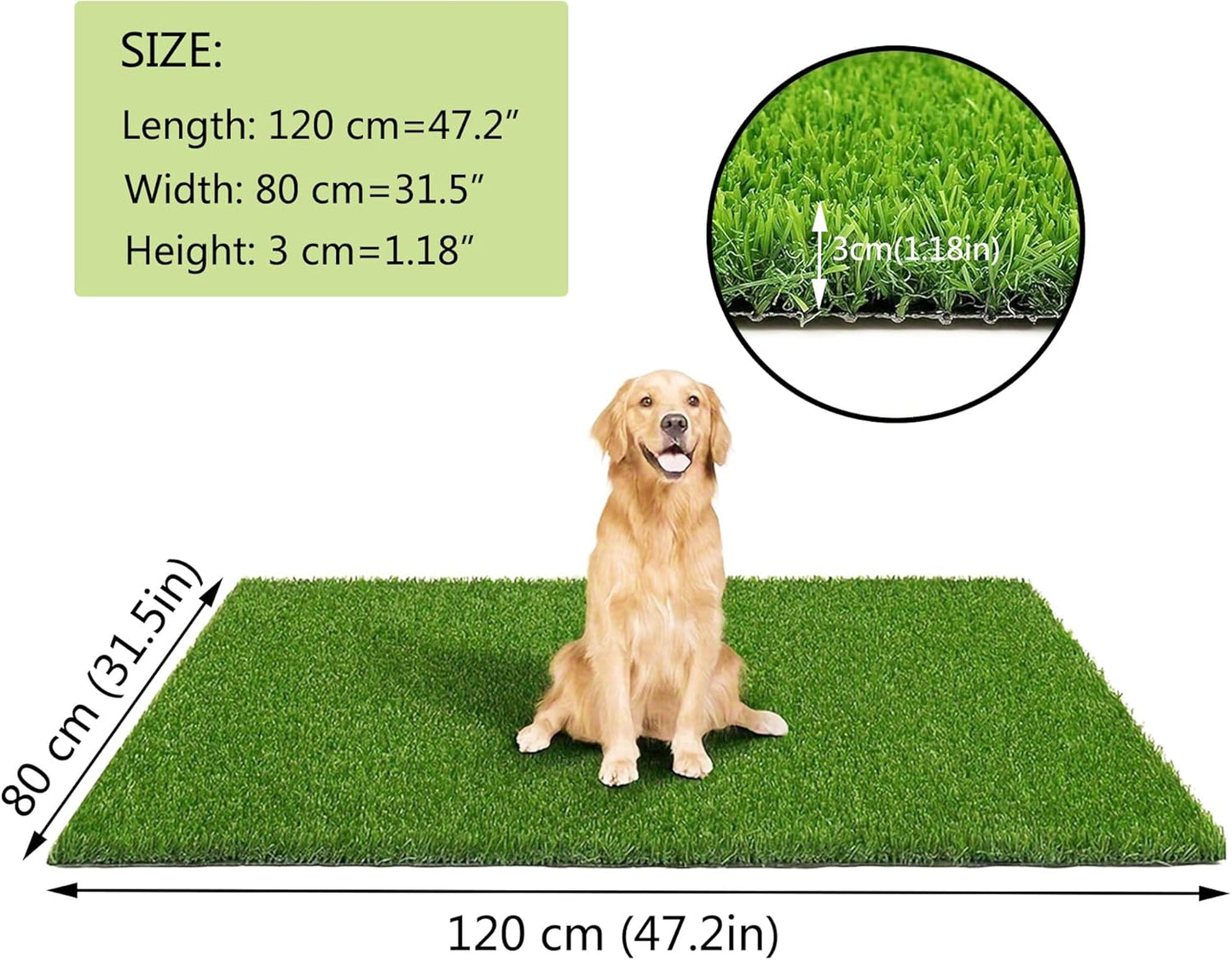 VERAMI Fake Grass Dog Pee Pads -Premium Dog Potty Turf Mat with Drainage Holes, 47.2" x 31.5" , Puppy Training Turf, Reusable Indoor Outdoor Grass Pad for Dogs Potty Training