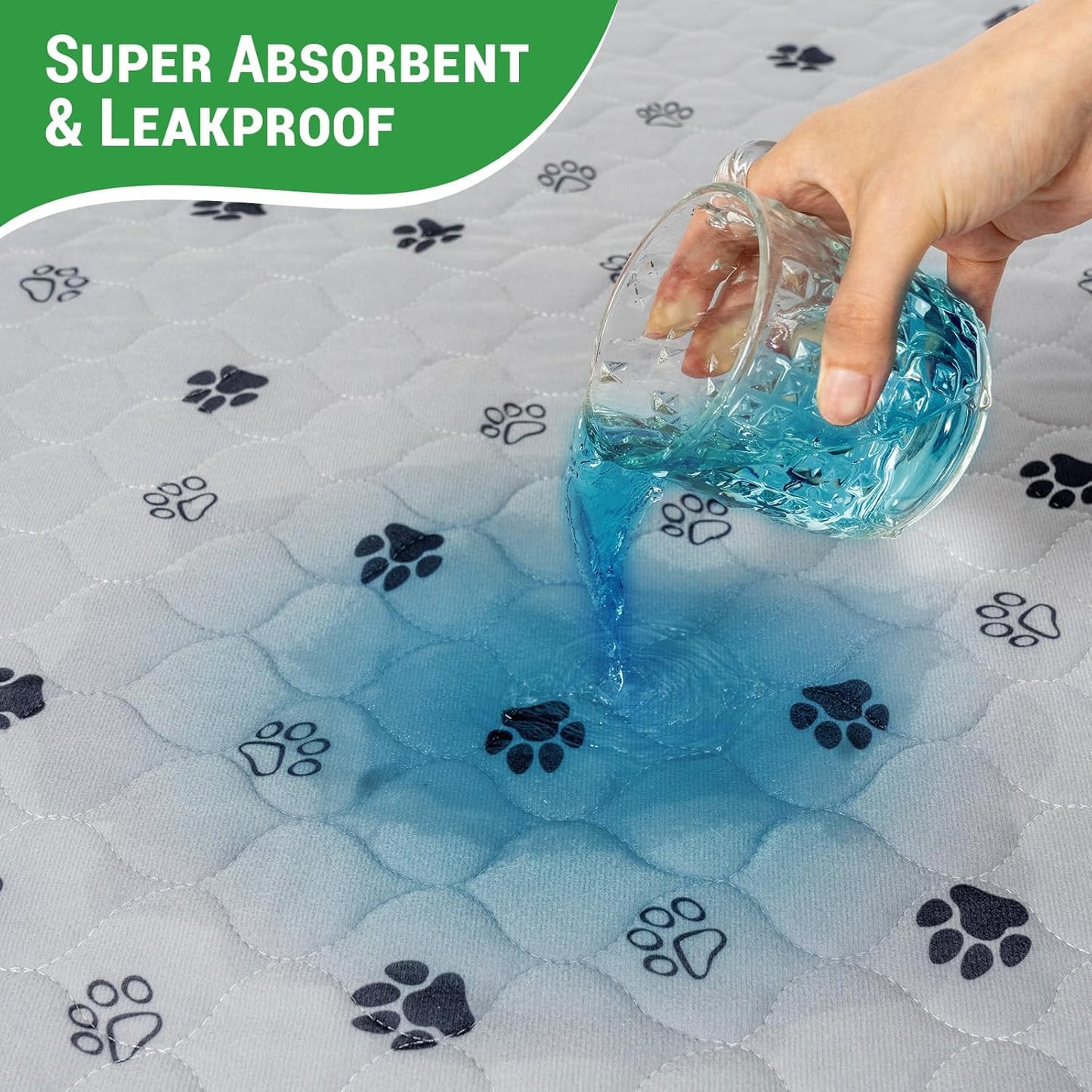 GOGREEN Waterproof Reusable Pets Training Pads Washable Pee Pads for Dogs, Puppy Pads for Potty Training with Leakproof Bottom (2 Pack, 18"x24")