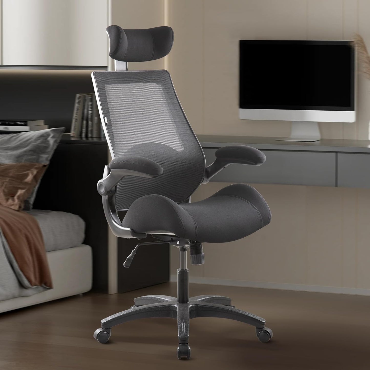 BOLISS 400lbs Ergonomic Office Desk Chair Big and Tall with Wide Seat – High Back Mesh Executive Chair with 4-Level Adjustable Headrest,Lumbar Cushion, Flip-Up Armrests for Storage (Black)