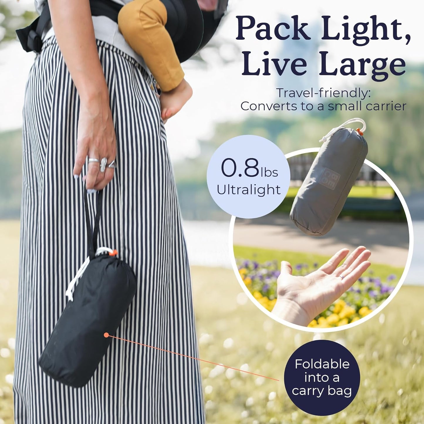 Beco Fly Lightweight Baby Carrier - Compact, Foldable & Ultralite Toddler and Baby Backpack Carrier with Carry Bag, Front & Back Carry in The Hip-Healthy “M”-Position (15–45 lbs) - Black