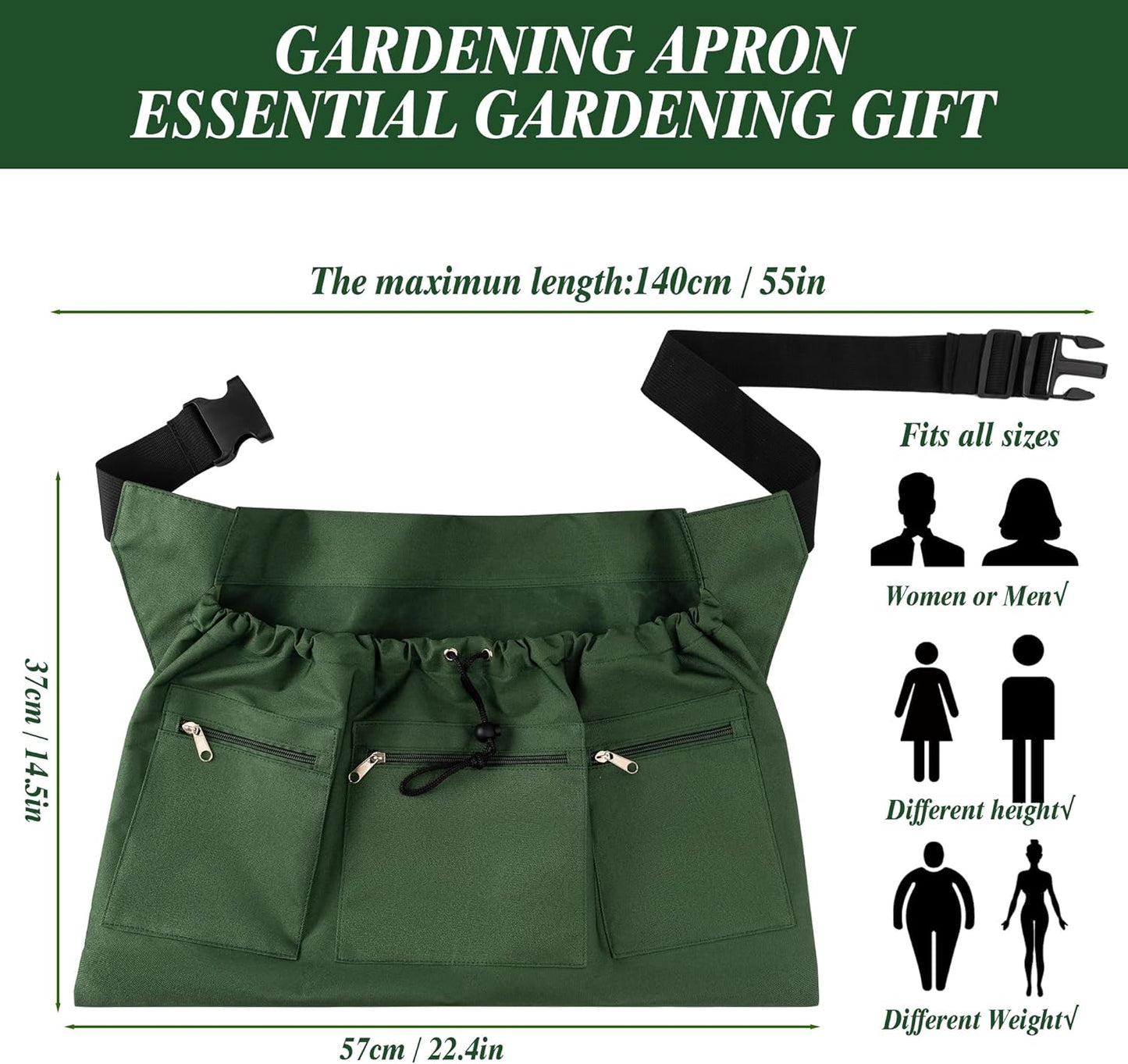 Gardening Apron, Garden Aprons with Pockets & Drawstring Bag, Waterproof 600D Fruit Storage Harvest Picking Apron Pouch for Women & Men