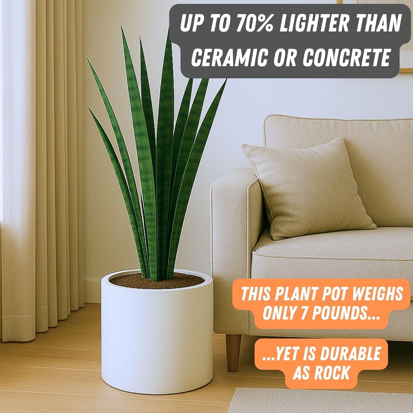 Fox & Fern Plant Pot, Large Plant Pots for Indoor & Outdoor, UV & Frost Resistant Plant Vase with Drainage Plug, Fiberstone, Large Indoor Pots for Plants & Flowers, House Indoor Plant Pot, Single Pot