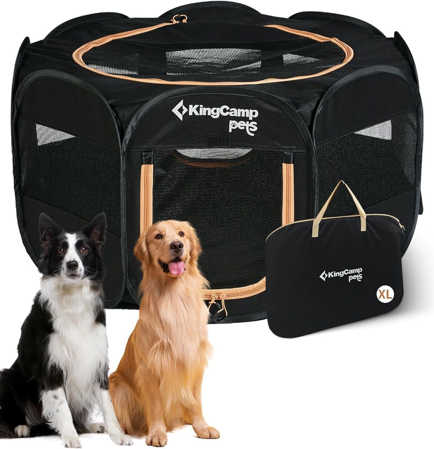 KingCamp Dog Playpen, Portable Foldable Cat Kitten Puppy Tent Crates 29"/36"/50" Pop Up Pet Playpen with Zippered Bottom & Cover for Indoor Outdoor Use (X-Large, Black)