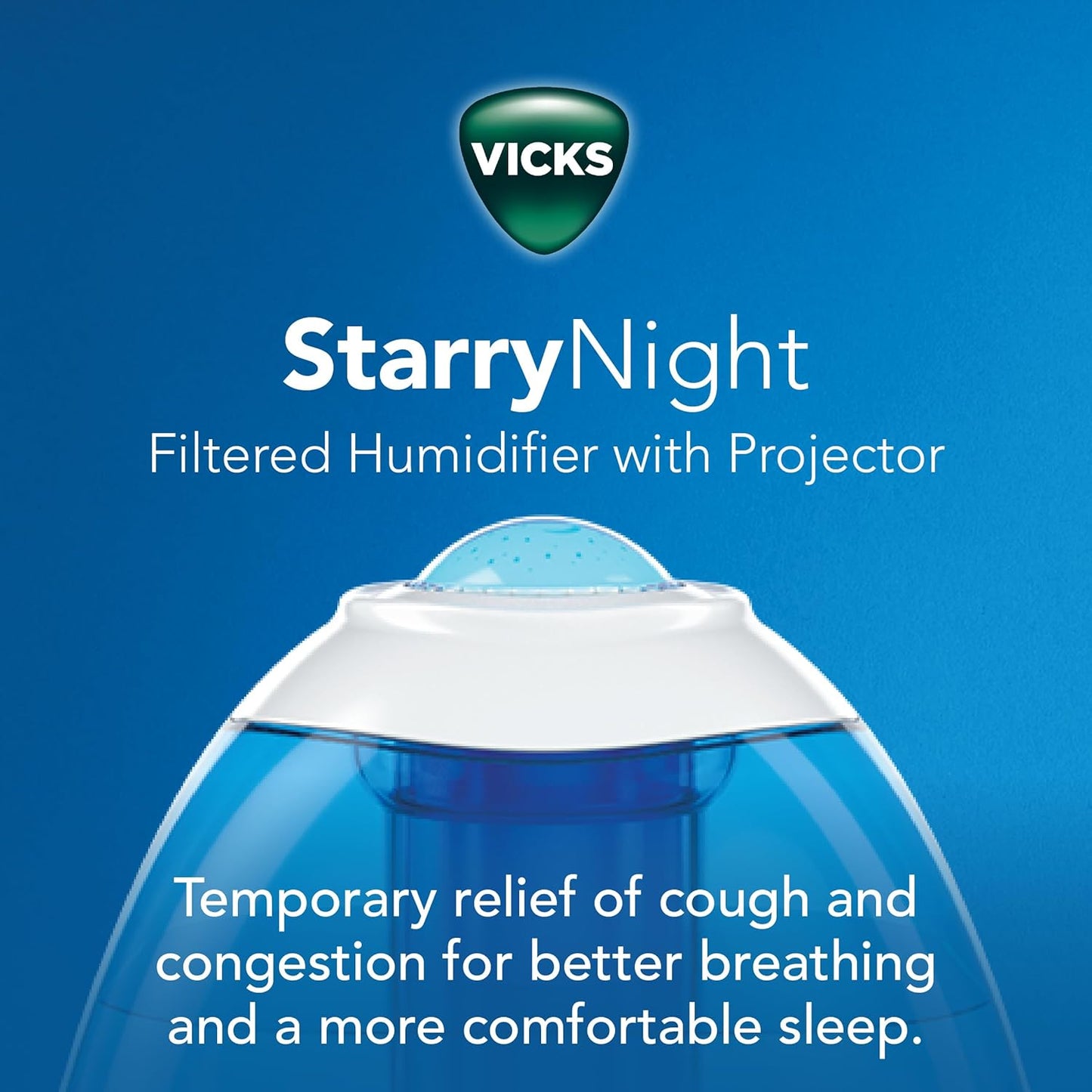 Vicks Starry Night Filtered Cool Mist Humidifier, Medium to Large Rooms, 1 Gallon Tank – Cool Mist Humidifier for Baby and Kids Rooms with Light Up Star Night Light Display, Works with Vicks VapoPads