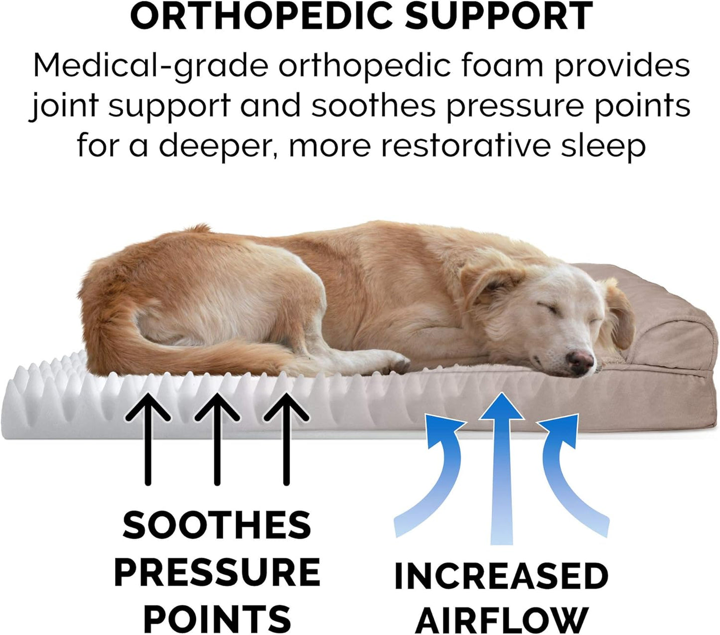 FurHaven Orthopedic Foam Sofa Dog Bed with Washable & Removable Cover - Plush/Suede - Almondine, Dogs Up to 35 lbs - Medium