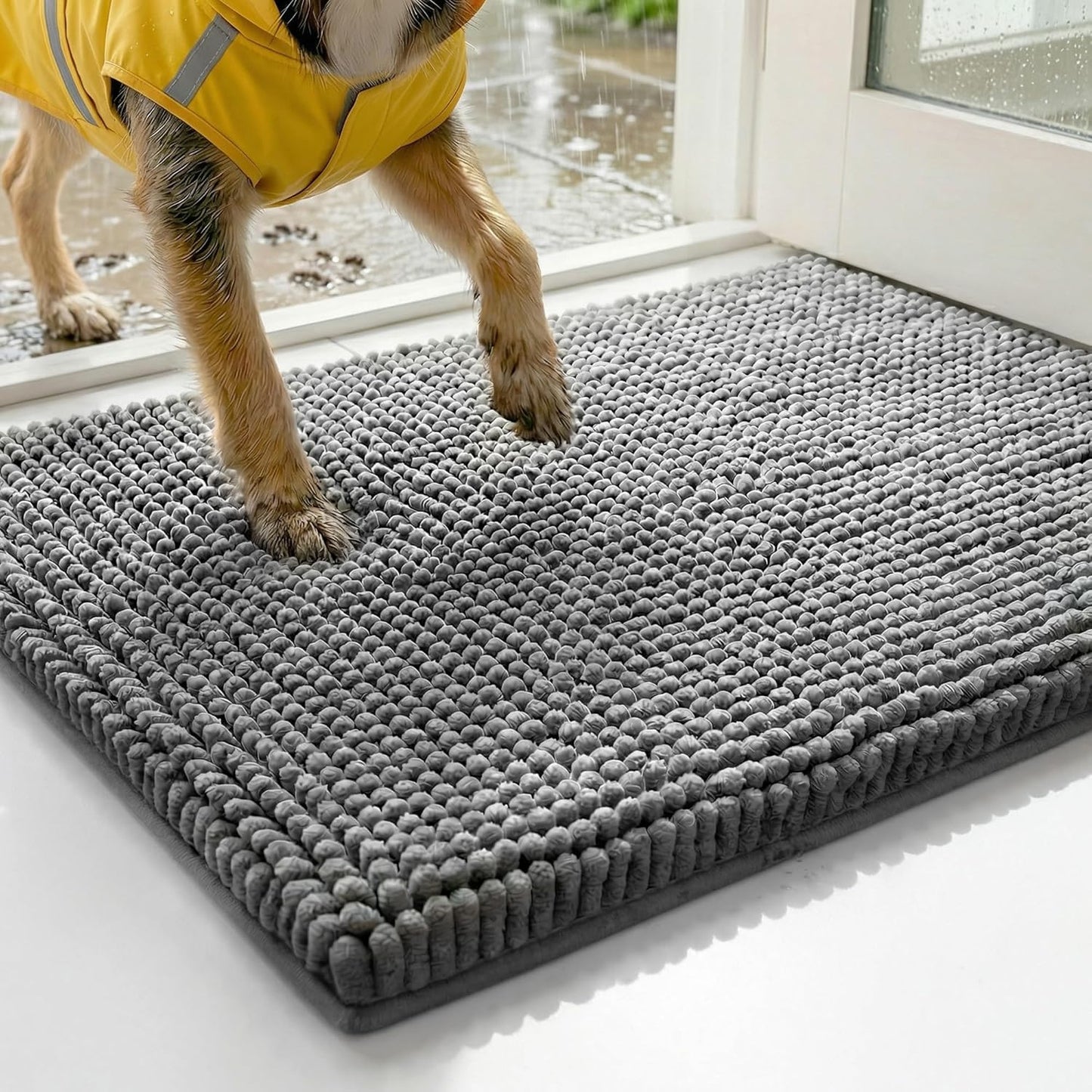 Deconovo Waterproof Dog Mat for Muddy Paws, Absorbent Non-Slip Door Mat for Dogs, 1.1" Thick Plush Pet Bed Mat, Machine Washable Quick Dry Entryway Rug, Gray, 32x20 Inch