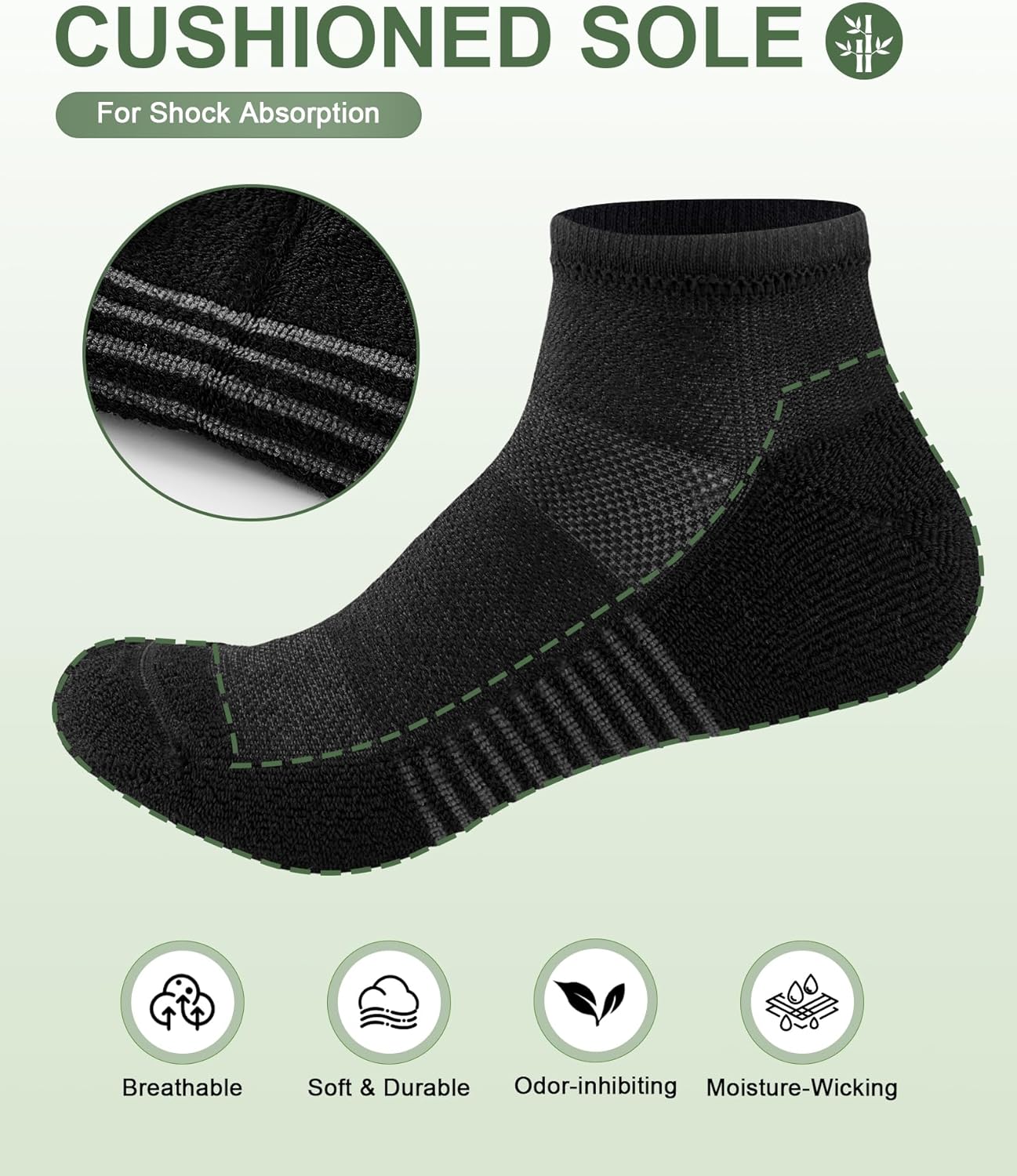 Ankle Socks for Men, Bamboo Socks Running Athletic Cushioned Moisture Wicking Low Cut Reinforced, 8 Pairs