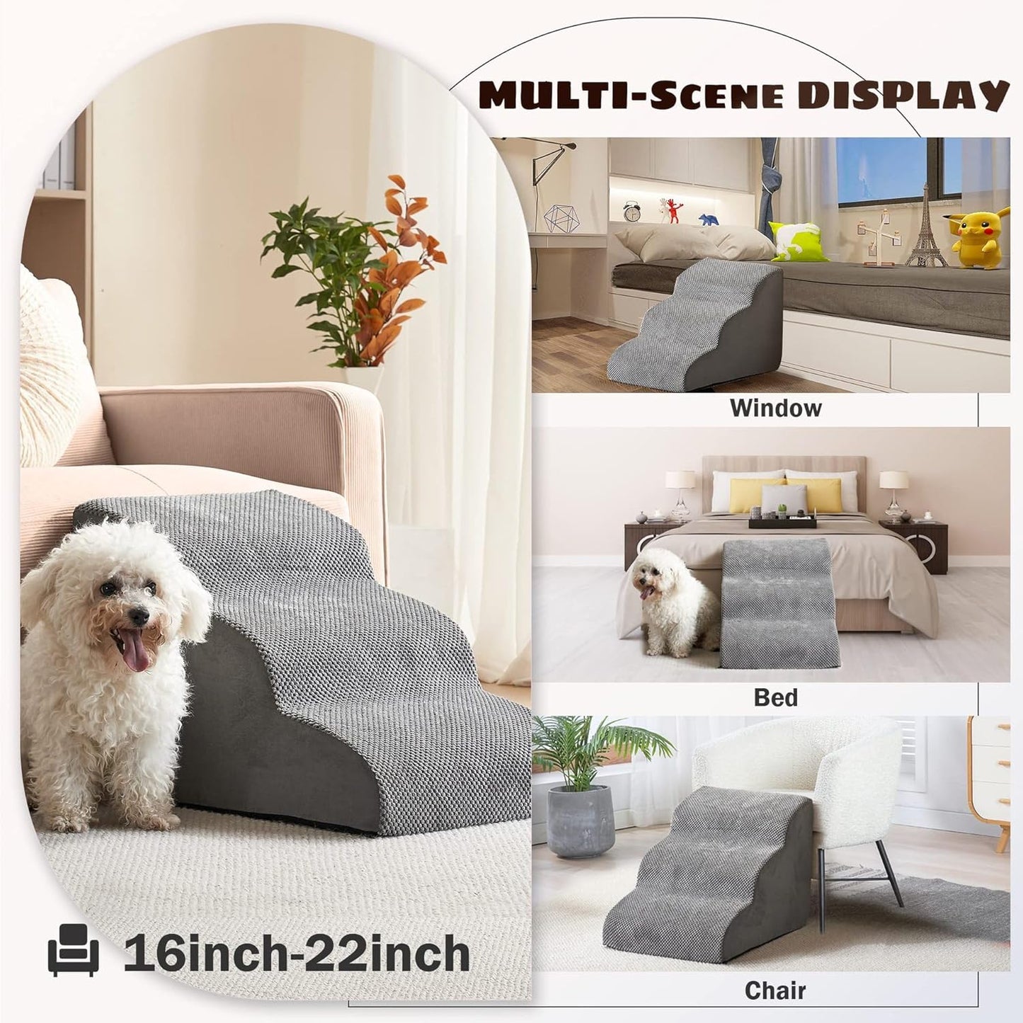 Pet Dog Stairs for Puppies, Three-Step pet Steps for Puppies, cat Stairs Dog Steps for Sofa Chairs and beds, high Bed Climb, Non-Slip Balanced Dog Indoor Steps,